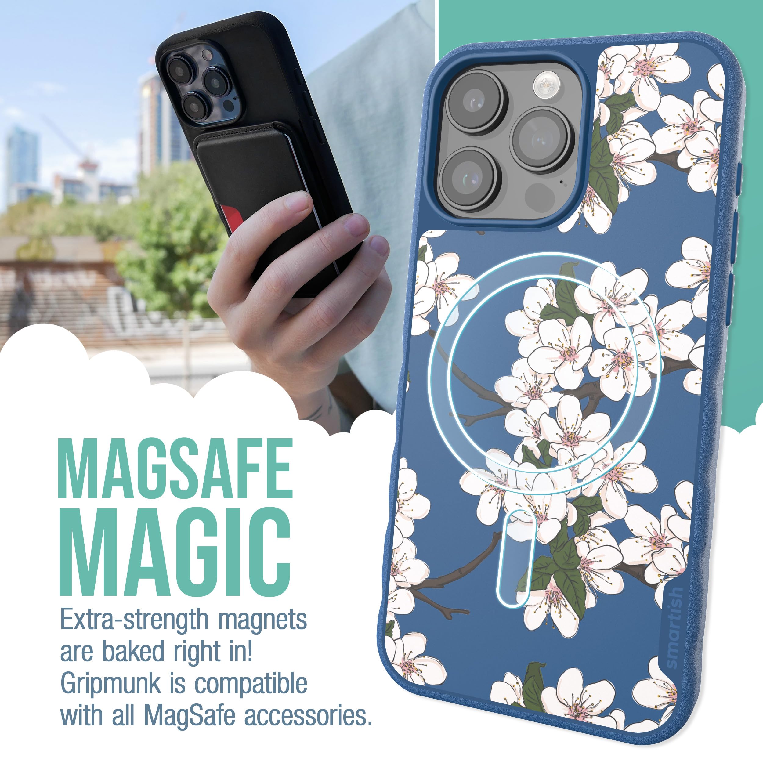 Smartish® Custodia magnetica per iPhone 15 Pro Max – Gripmunk compatibile con MagSafe [leggera e protettiva] Cover con impugnatura sottile/sottile con fodera in microfibra per Apple iPhone 15 Pro Max