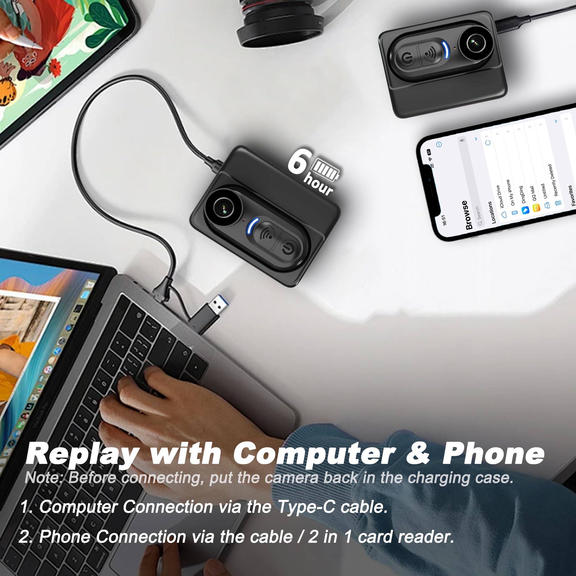 Mini caméra 4K avec caméra d'action portable de taille de pouce