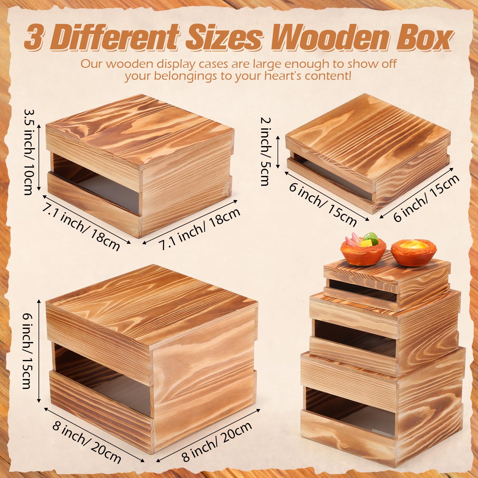 3 Pcs Wood Display Risers Rustic Cupcake Stand Wooden Crate Storage Organizer Food Risers Wooden Stackable Box Vintage Cupcake Dessert Display for Party Wedding Day(Classic Yellow)