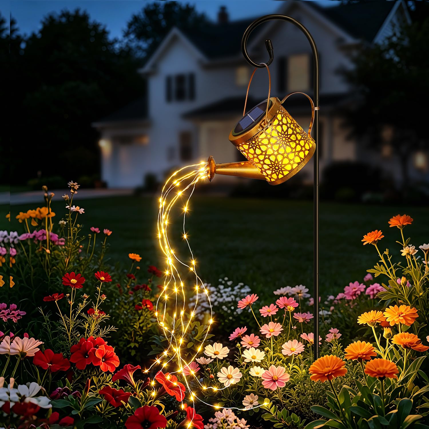 Solar Watering Can Lights Garden Decor, Metal Waterproof Hanging Lantern | with LED Cascading Lights, for Patio Yard Lawn Outdoor Pathway Decorative, Gardening Gifts for Women Mom Grandma Birthday
