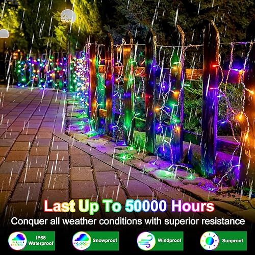 Miniatura 4 de Serie 810 luces led Navidad colgantes, 82 ft, 180 gotas hielo, 12 modos, temporizador de memoria, regulable, exterior, impermeable, festividades,