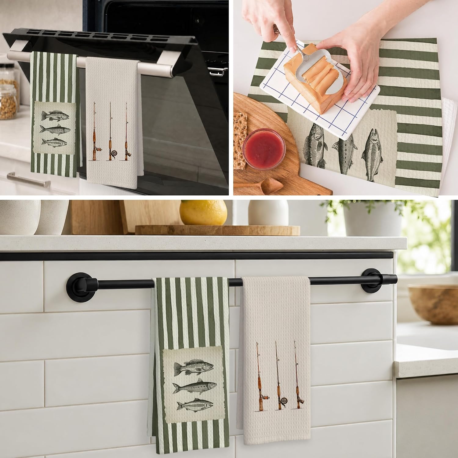 Vintage Fishing Rod Kitchen Towel Set of 2, Hunting Bathroom Decor image 5