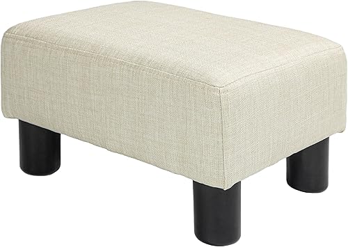 Miniatura 11 de HOMCOM Reposapiés otomano, taburete pequeño con tapicería de tela de lino y patas de plástico, otomana cubo para sala de estar, gris carbón