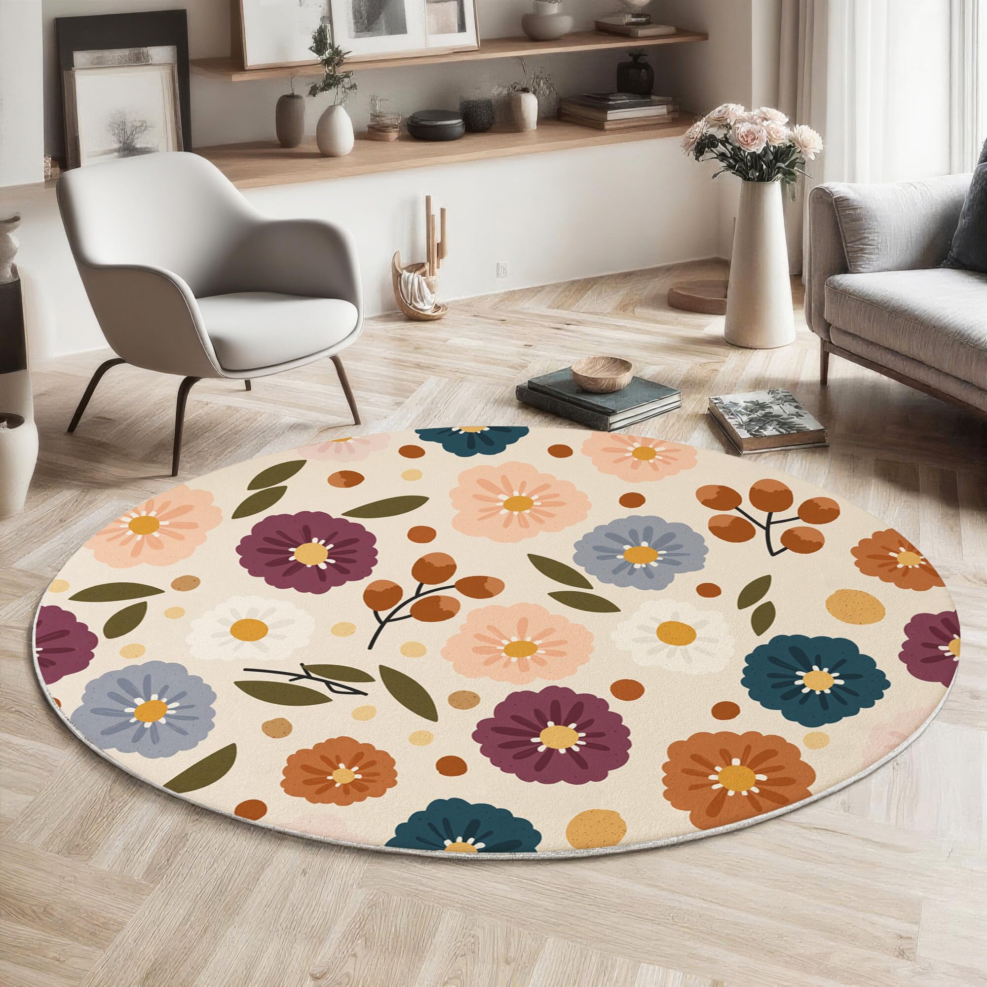 Tapis rond salon violet ø 200cm style minimaliste motifs retro