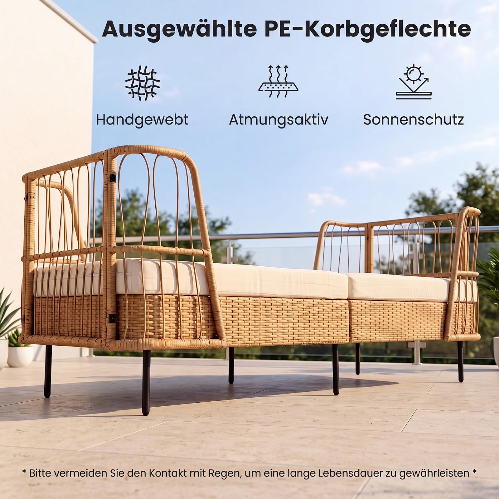 COSTWAY Rattan Lounge Sofa, Lounge Möbel Outdoor, Gartenlounge | Gartenliege mit Kissen, Daybed Wetterfest, Polyrattan Gartenmöbel, Balkonmöbel Kleiner Balkon