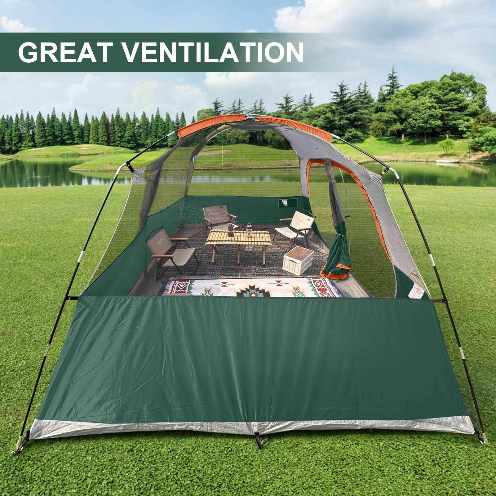CAMPROS CP Tenda da campeggio per 6/8 persone, impermeabile, antivento, tenda a cupola per famiglie con copertura superiore antipioggia, grandi finestre a rete, doppio strato, facile da montare