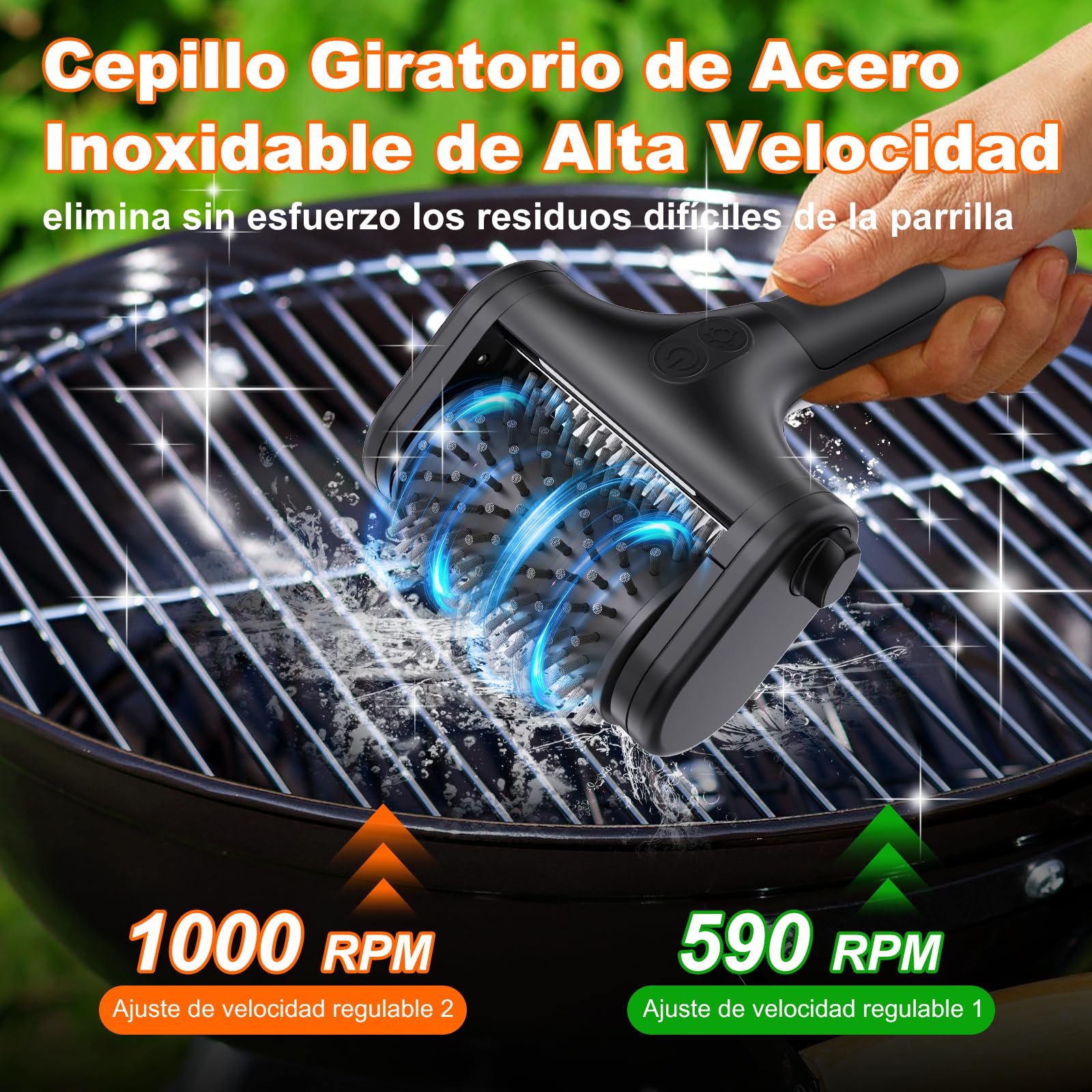 Cepillo Barbacoa,2 Velocidad (590 RPM, 1000 RPM) Incluye Dos Cabezales, Iluminación LED Cepillo Electrico Limpieza Hogar Recargable, Apto para Todo Tipo De Cepillos Eléctricos para Barbacoa (Negro)