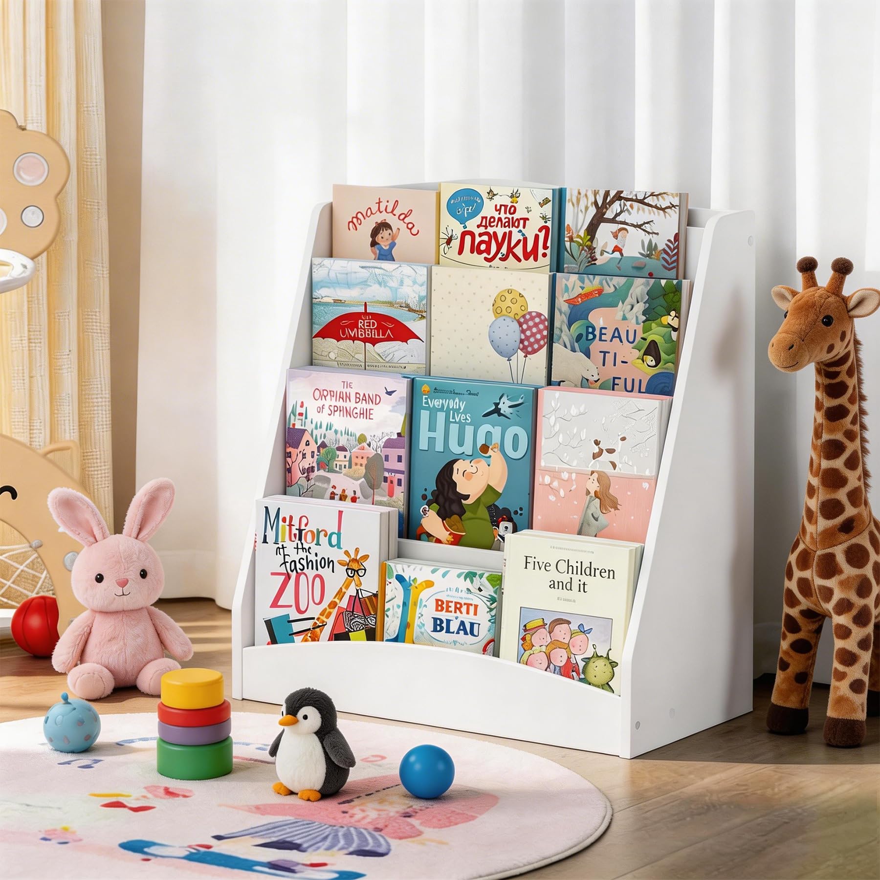 1 Stück Bücherregal Kinder mit 4 Offenen Fächern, Buchregal Bücher Regal Kinderregal Kinderzimmer Aufbewahrung Kinderzimmerregal für Kinderzimmer/Wohnzimmer/Arbeitszimmer/Weiß/60x30x70CM(BxTxH)