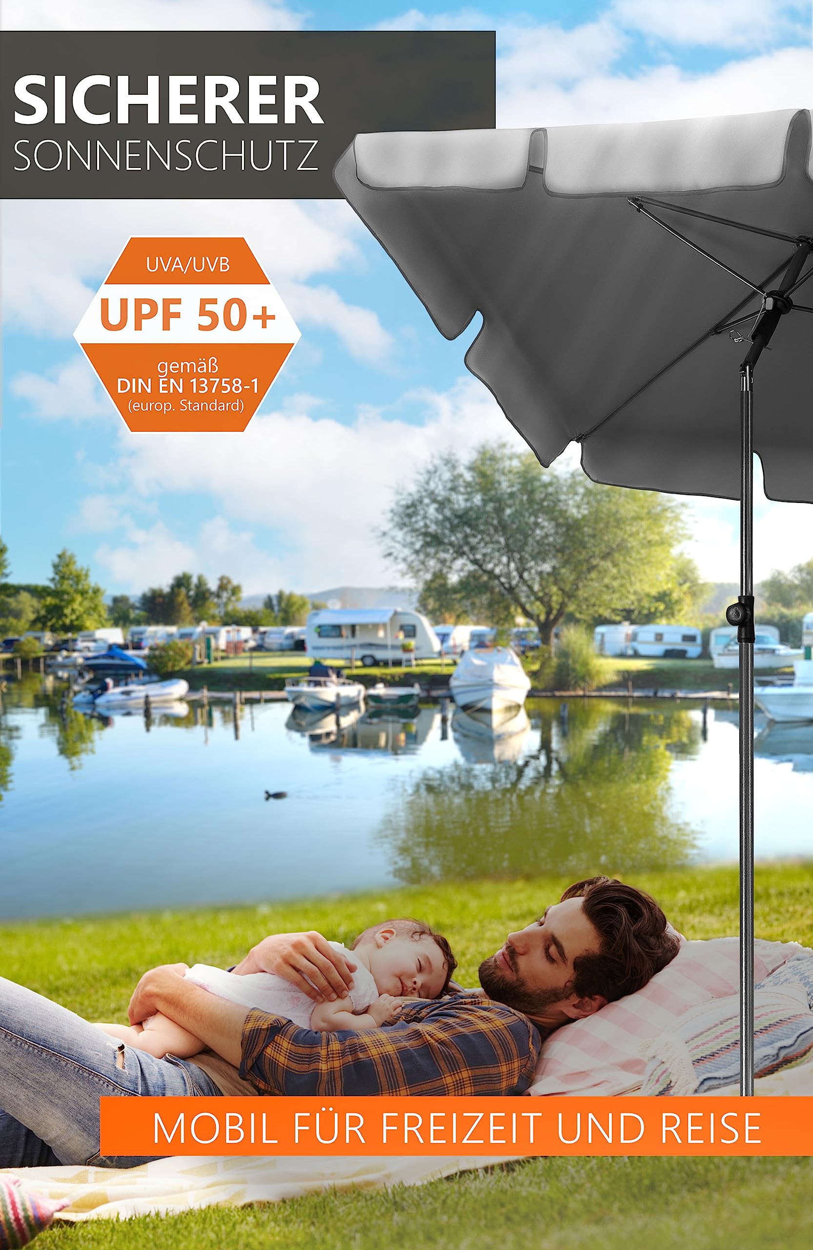 4smile 3-IN-1 SET Sonnenschirm Strand - UV50+ Strandschirm windfest stabil rechteckig + Bodenhülse + Sonnenschirm Schutzhülle – Sonnenschutz für Strand, Anthrazit