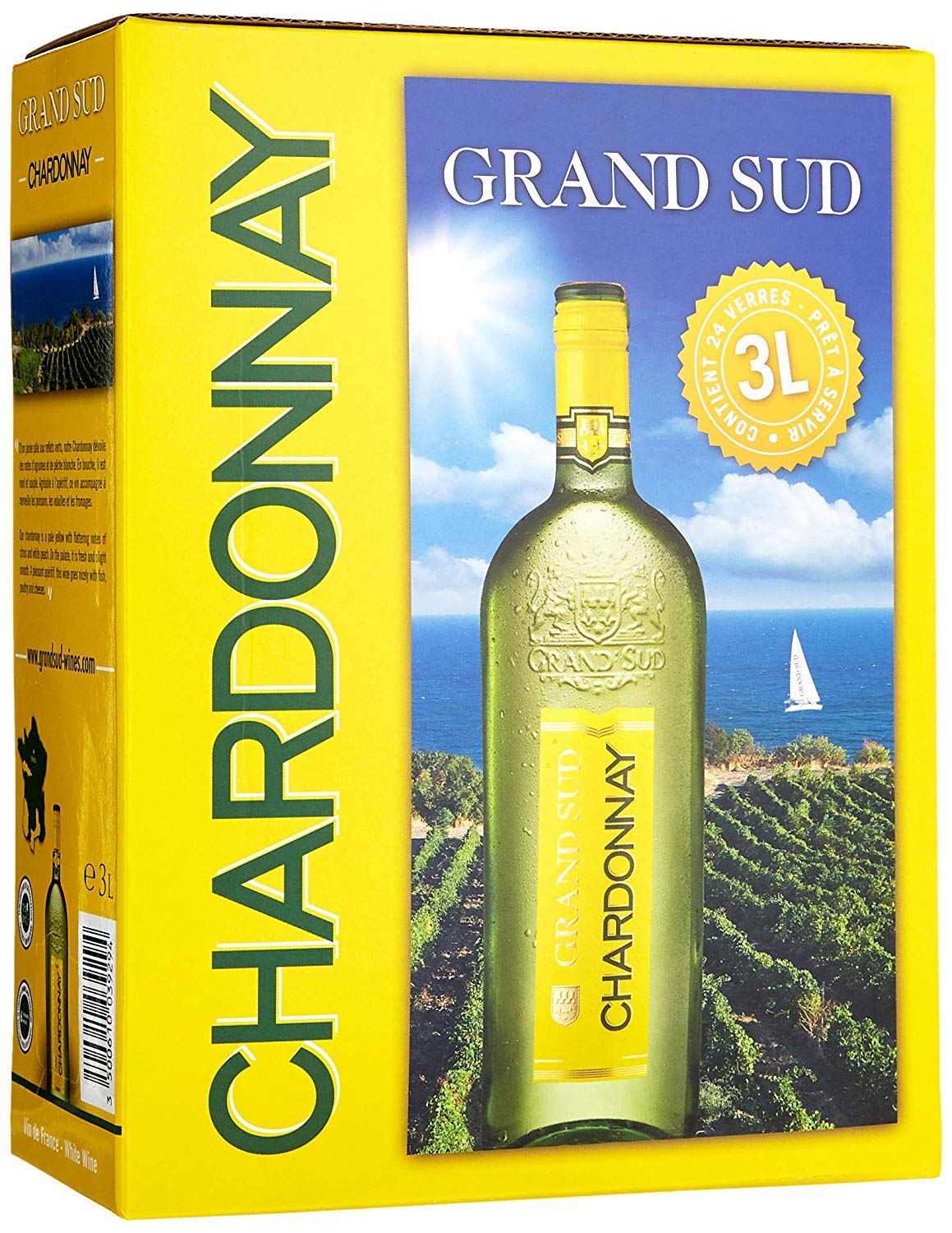 Grand Sud - Chardonnay - Sortentypischer Trocken Weißwein - Großpackungen Wein Bag in Box 3l & - Merlot Rosé aus Süd-Frankreich - Sortentypischer Trocken Roséwein - Großpackungen Wein Bag in Box 3l