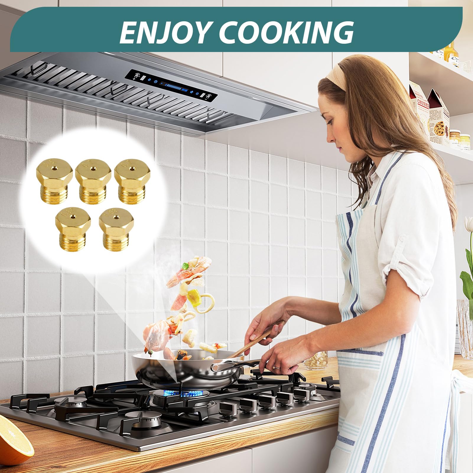 5 Piezas Inyectores Cocina Gas Butano, Inyectores Cocina Gas Butano Universales Boquilla de Repuesto para Encimera - Rosca M6 1x0.5, 2x0.7, 1x0.87, 1x1.02 — view 6