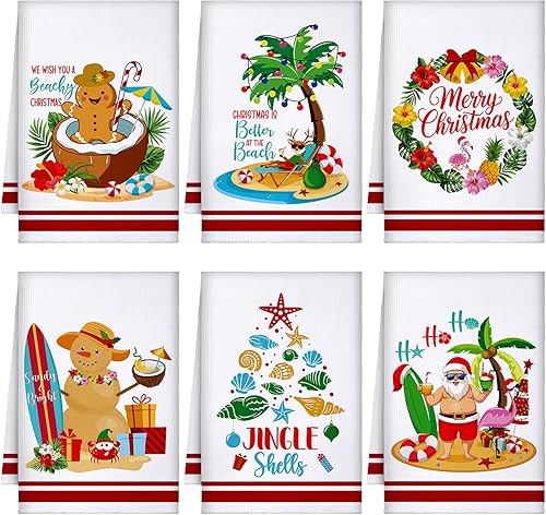 Vista 22 de Preboun 6 Piezas Toallas de Cocina Navideñas Santa Reno Rayas Toallas de Mano Rosa Estilo Granja para Platos Xmas Té Cocina Baño Decoración