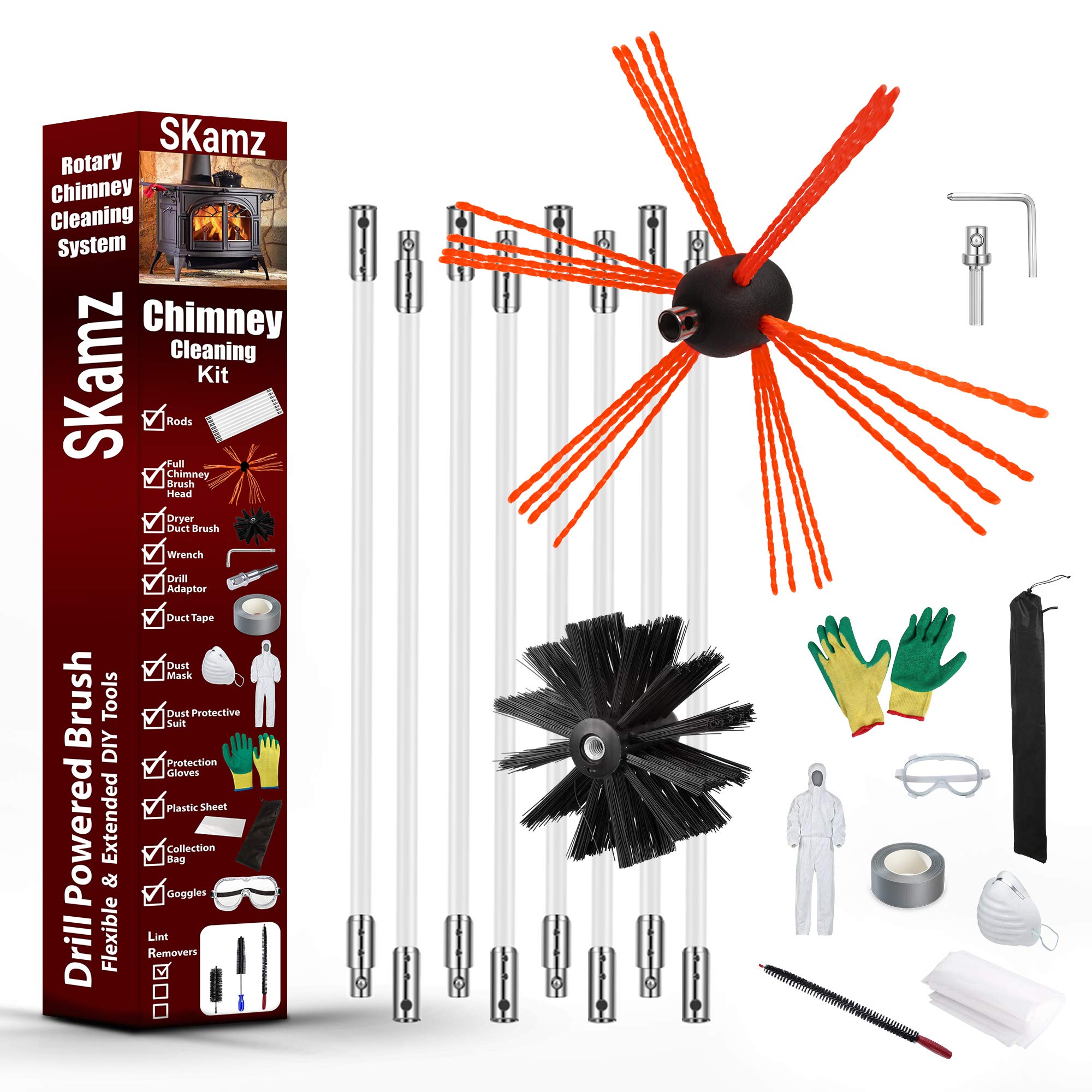 Buy Chimney Sweep Kit 18 Metre 3 in 1 Chimney Sweep Brush+Dryer Vent Cleaning Brush Kit+27”Long