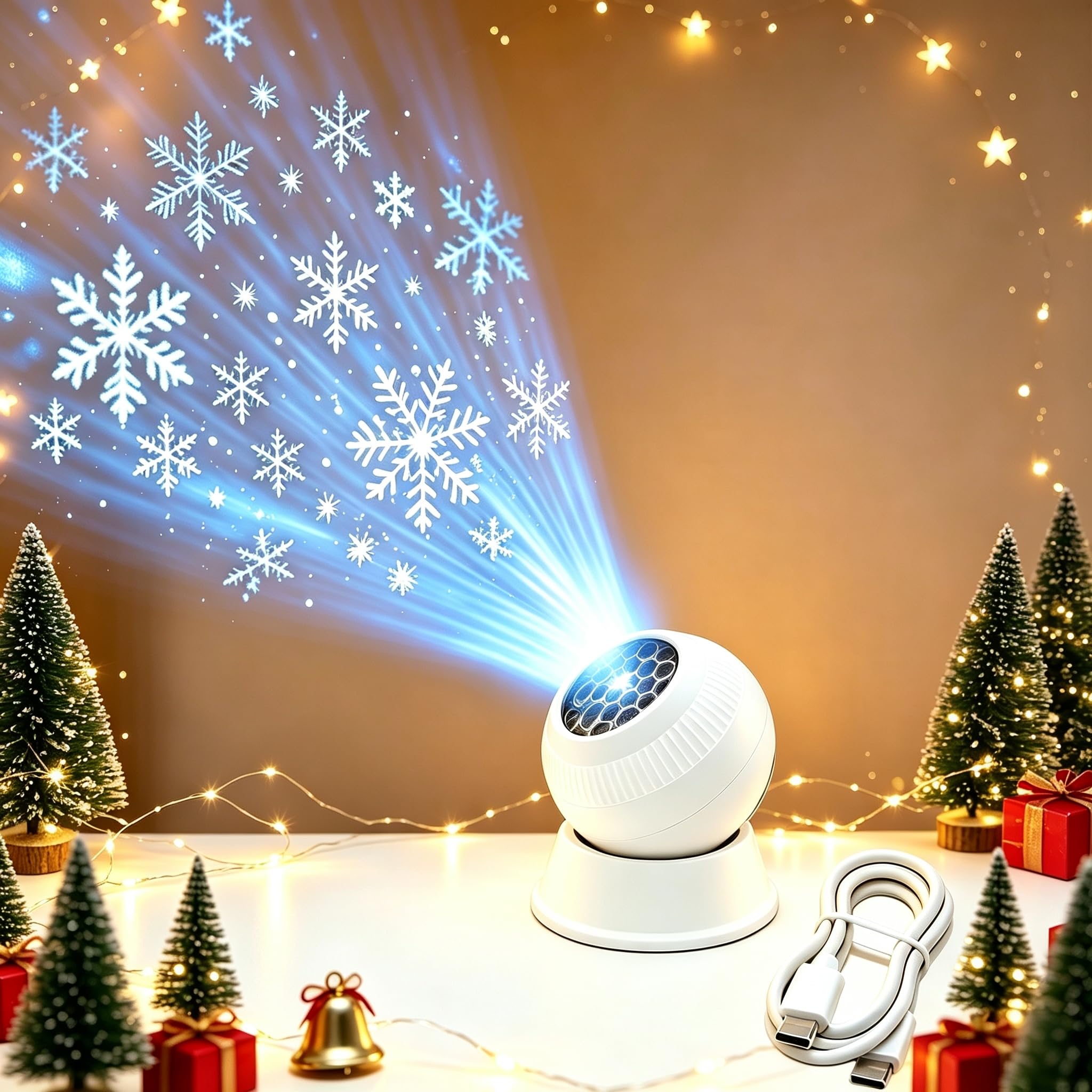 Christmas Projector Lights, Holiday Snowflake Santa Projection Lamp (Snowflakes -White)