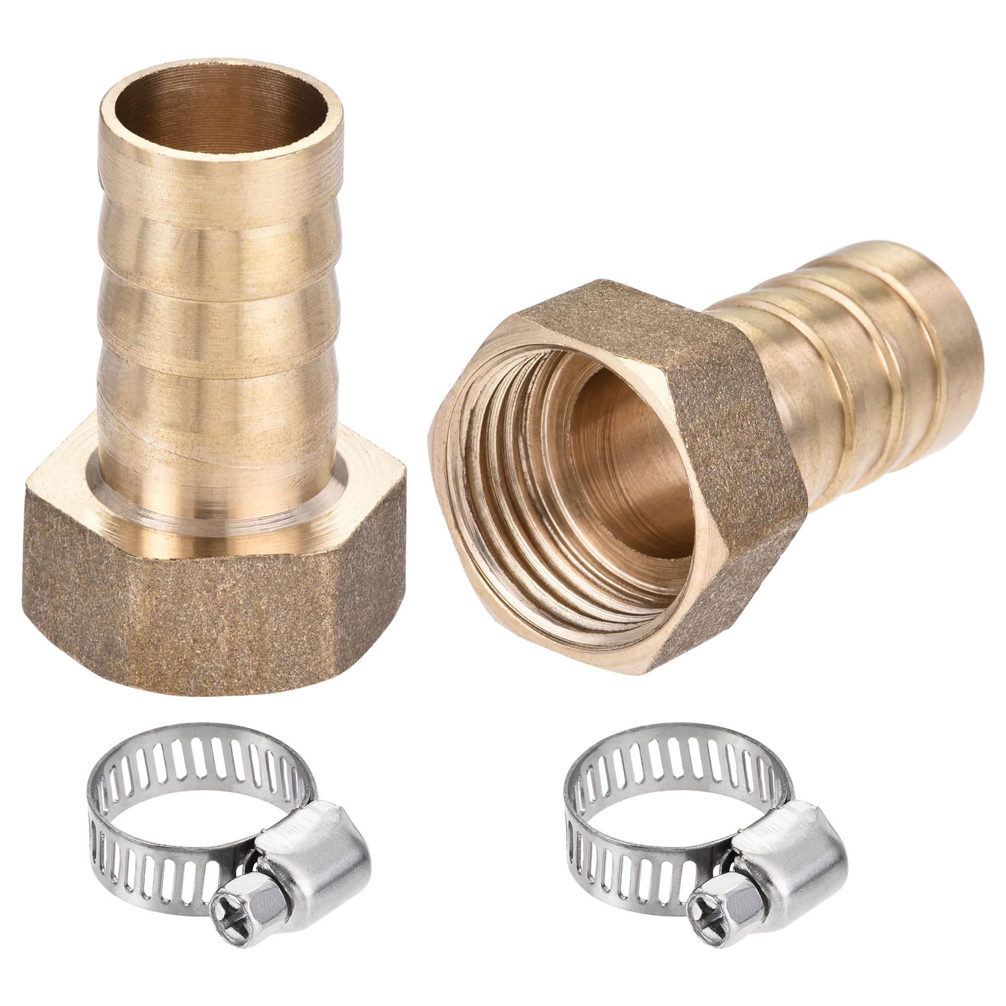 sourcing map Brass Barb Hose Fitting Connector Adapter 16mm Barbed x G1/2 Female Pipe with Hose Clamp 2Set