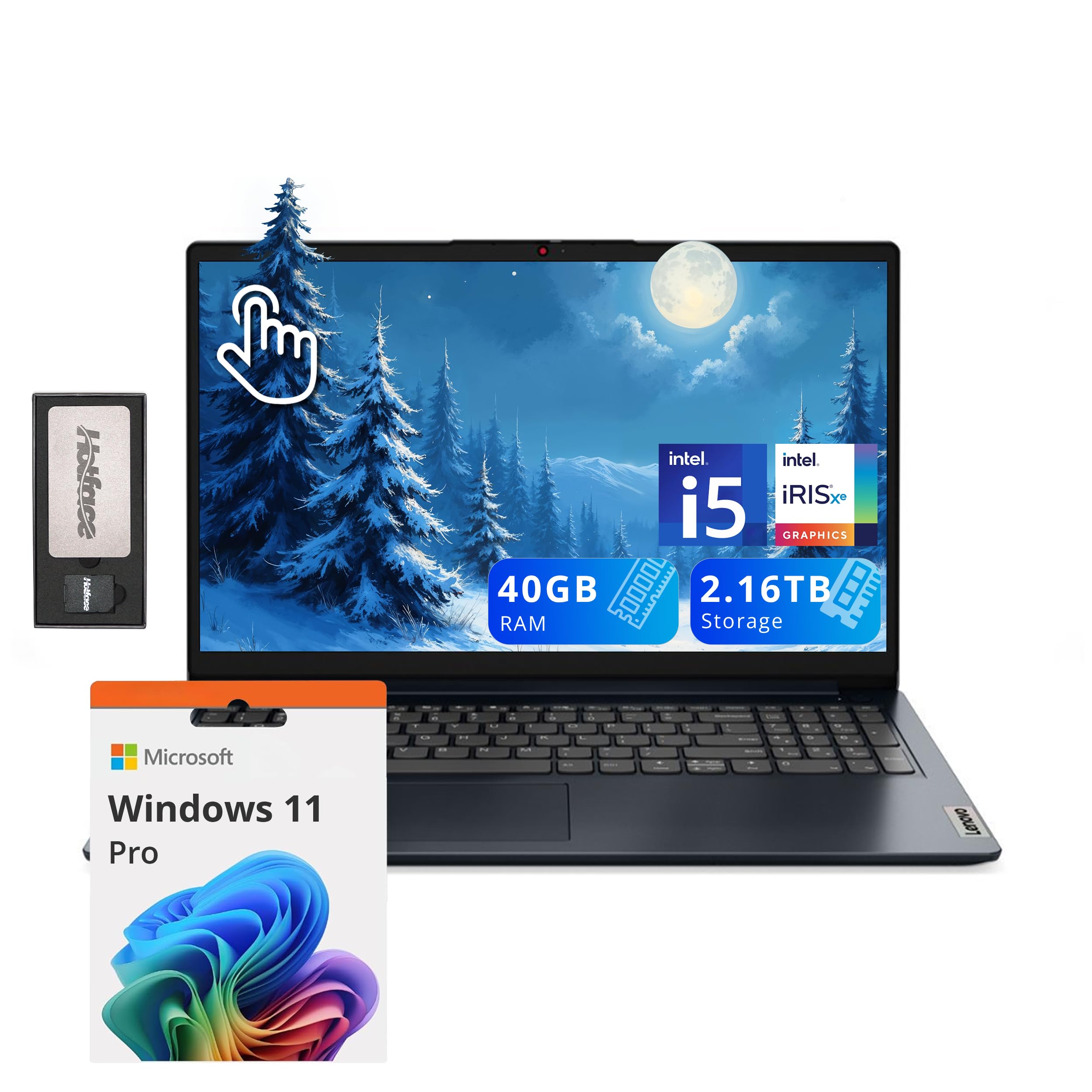 Lenovo IdeaPad 1i 15.6" FHD Touchscreen Laptop, Intel i5 1235U, 40GB RAM, 2.16TB Storage(2TB SSD + 160GB Docking Station), Intel Iris Xe Graphics, HD Camera, Dolby Audio, Wi-Fi 6, Win 11 Pro, Blue-image-39