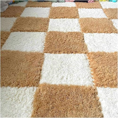 Miniatura 8 de Tapete de espuma de felpa gruesa que se entrelaza, 24 piezas de 12 x 12 pulgadas, tapetes cuadrados esponjosos de espuma con bordes, alfombra de