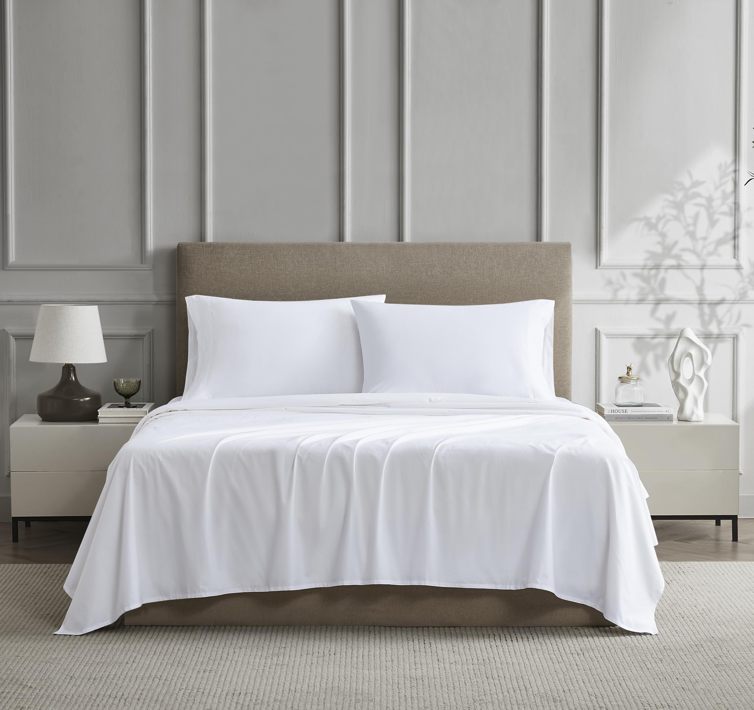 Linen Closet Luxury Cotton Percale 4-Piece Sheet Set, Full, White