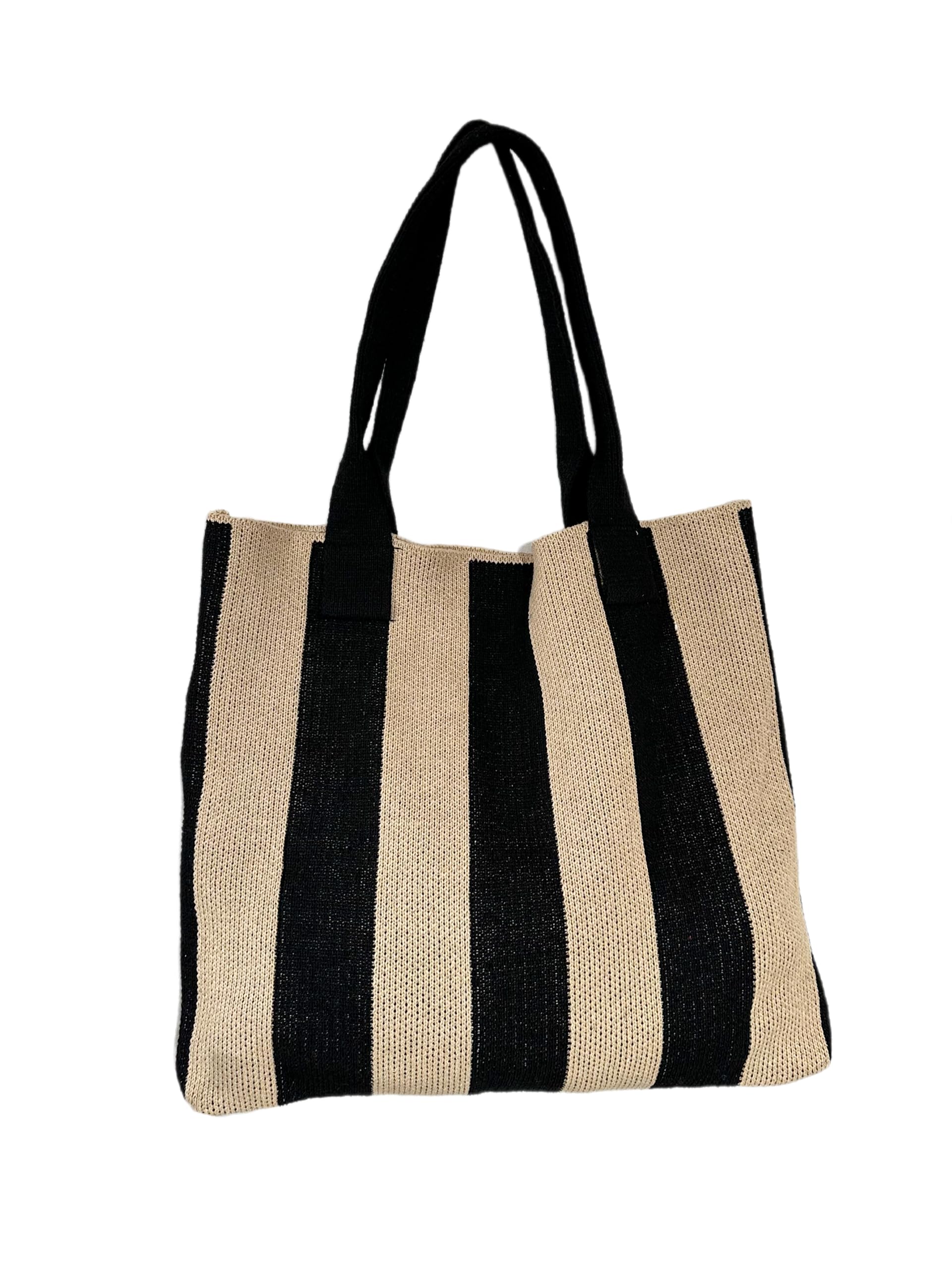 ENBEI Women's tote bags aesthetic Shoulder Handbags Hand crocheted Bags large Shoulder Shopping Bag large satchel cute Bag (Black and Khaki)