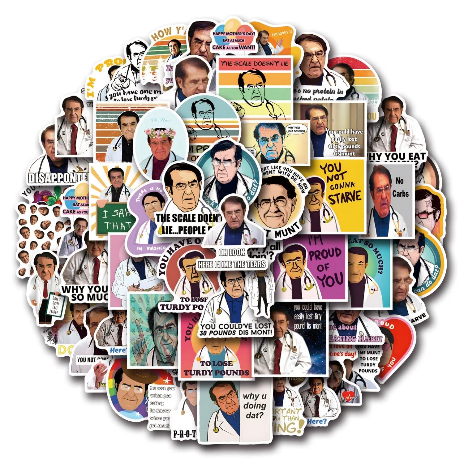 Dr.Now Aufkleber Niedliche Meme Stickers 50 Stück Skateboard Graffiti Aufkleber Motorräder Fahrrad Snowboard Gepäck Laptop Auto Koffer für Kinder und Jugendliche Wasserdichte Vinyl Decals