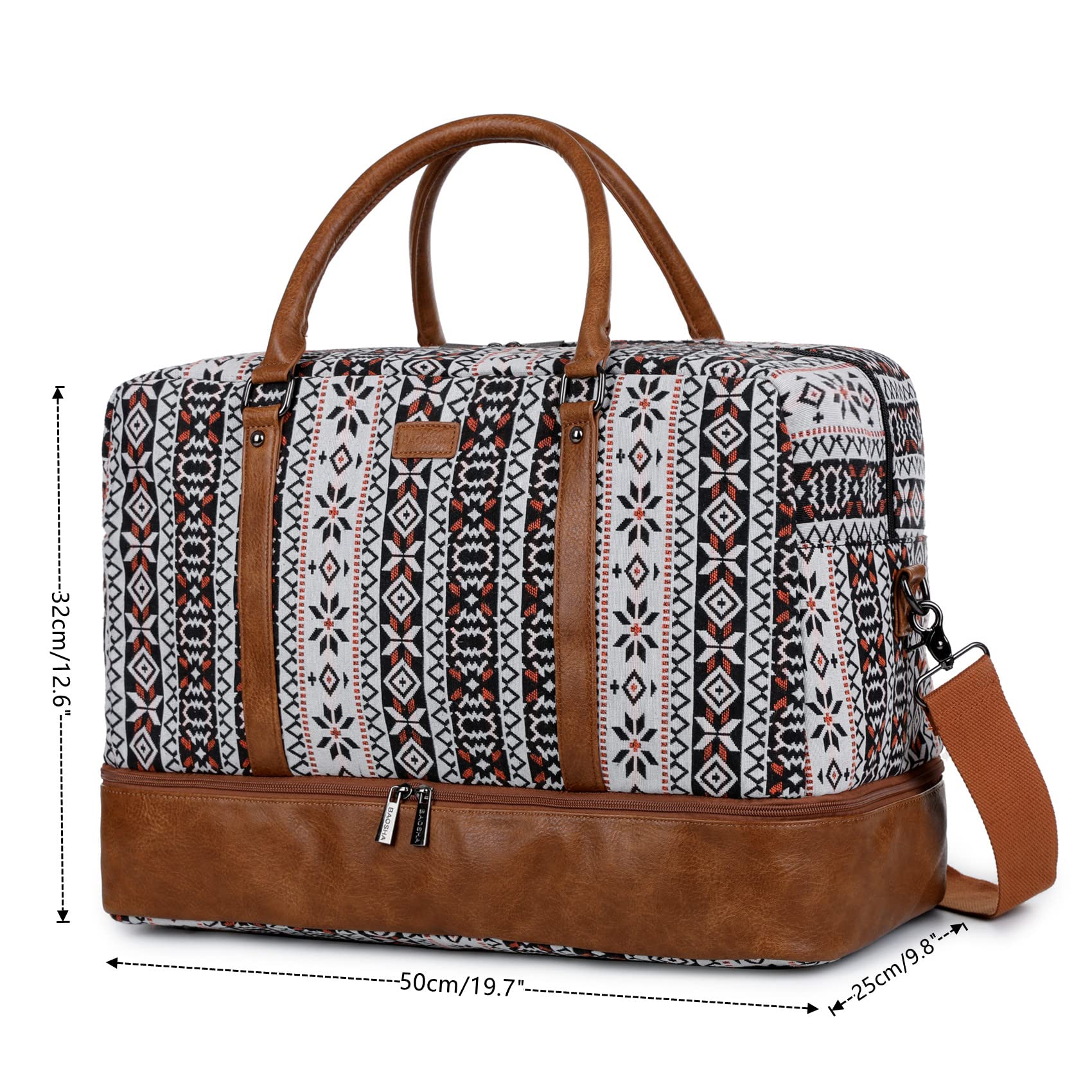 BAOSHA Borsone da donna in tela per il fine settimana, borsone da viaggio, bagaglio a mano, con scomparto per scarpe, HB-38, Stampa, L, casual