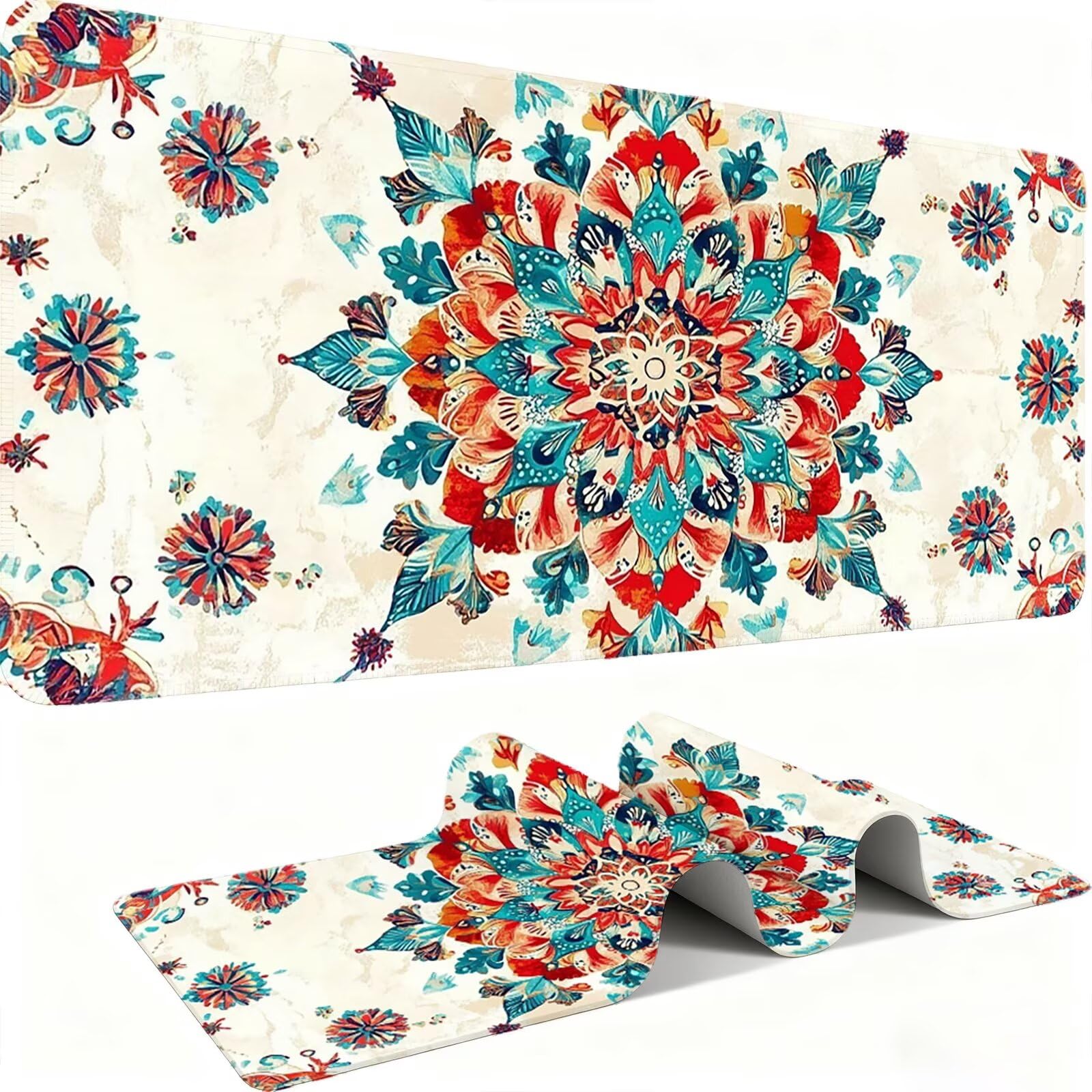 Tapis de Souris XXL 1500x800mm Desk Mat, Large Tapis de Bureau Multifonctionnel et Etendu, Protection Bureau avec Base Anti-Dérapage, pour Tous Types de Souris Maison Gaming - Fleurs Rouges C0P-626