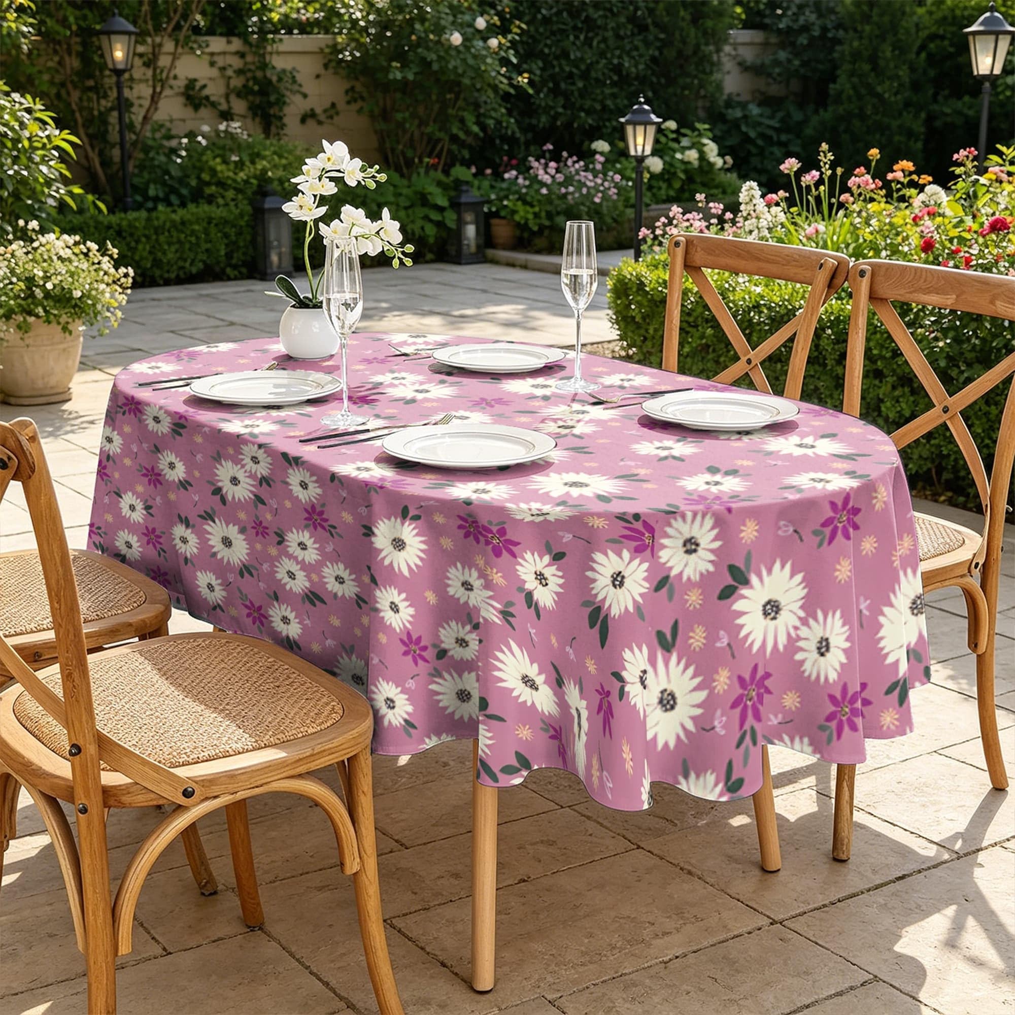 Weißes Gänseblümchen Ovale Tischdecke Abwaschbar 160x220 cm