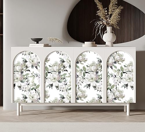 Miniatura 3 de Blooming Wall DPYB26 - Papel tapiz autoadhesivo con diseño de magnolia blanca y pintura al óleo fresca, papel pintado prepegado, decoración de pared