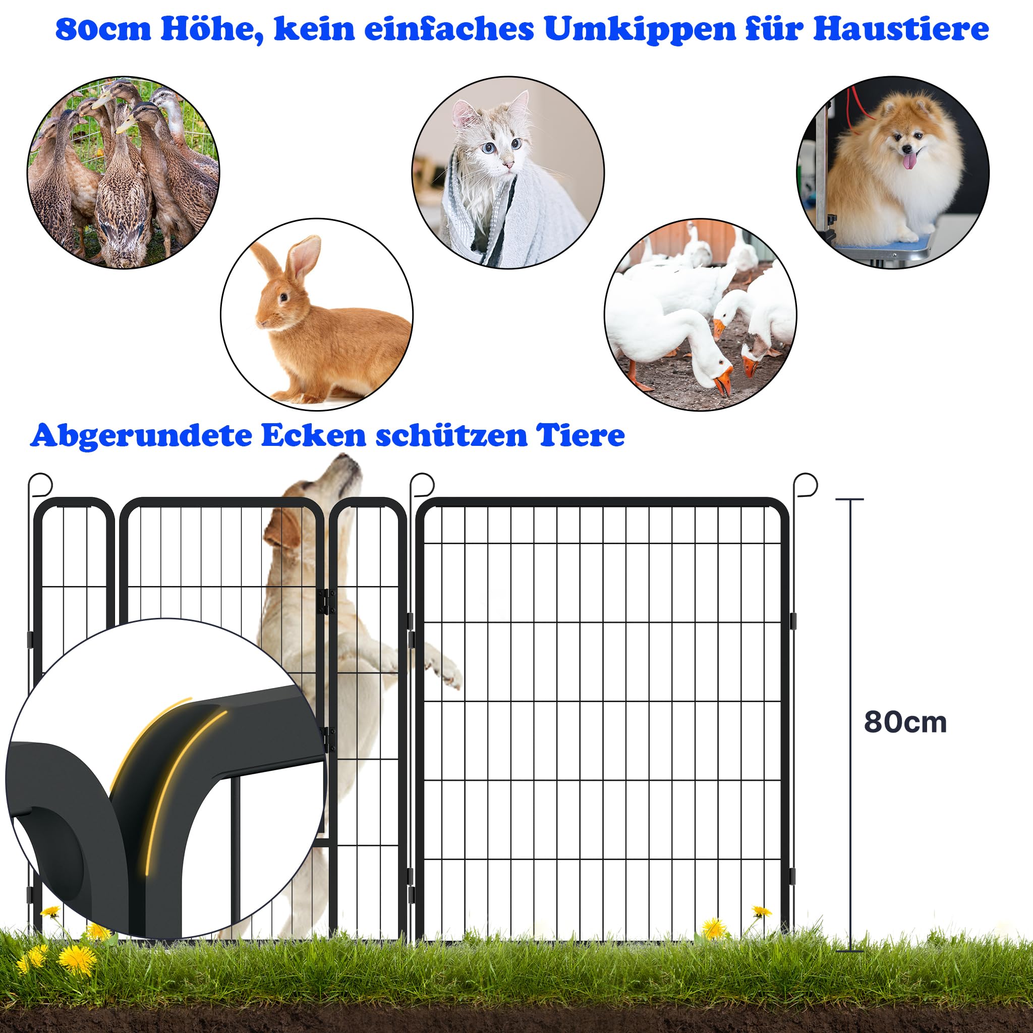 YUENFONG 8 Pièces Enclos pour Chiots Enclos de Jeu pour Chiots 80cm de Hauteur, Enclos de Jeu pour Chiens Enclos pour Chiens avec Porte, pour Chiens Lapins Animaux Domestiques (XL, 528x65x80cm)