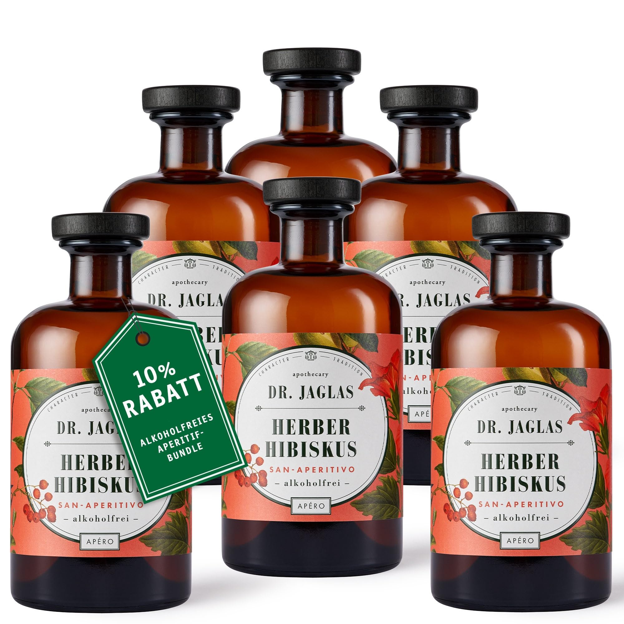 Dr. Jaglas Herber Hibiskus San Aperitivo 6-częściowy zestaw – aperitif bezalkoholowy jako alternatywa dla napojów spirytusowych, takich jak strzykawki i koktajle, bezalkoholowe, zioła, wegańska,