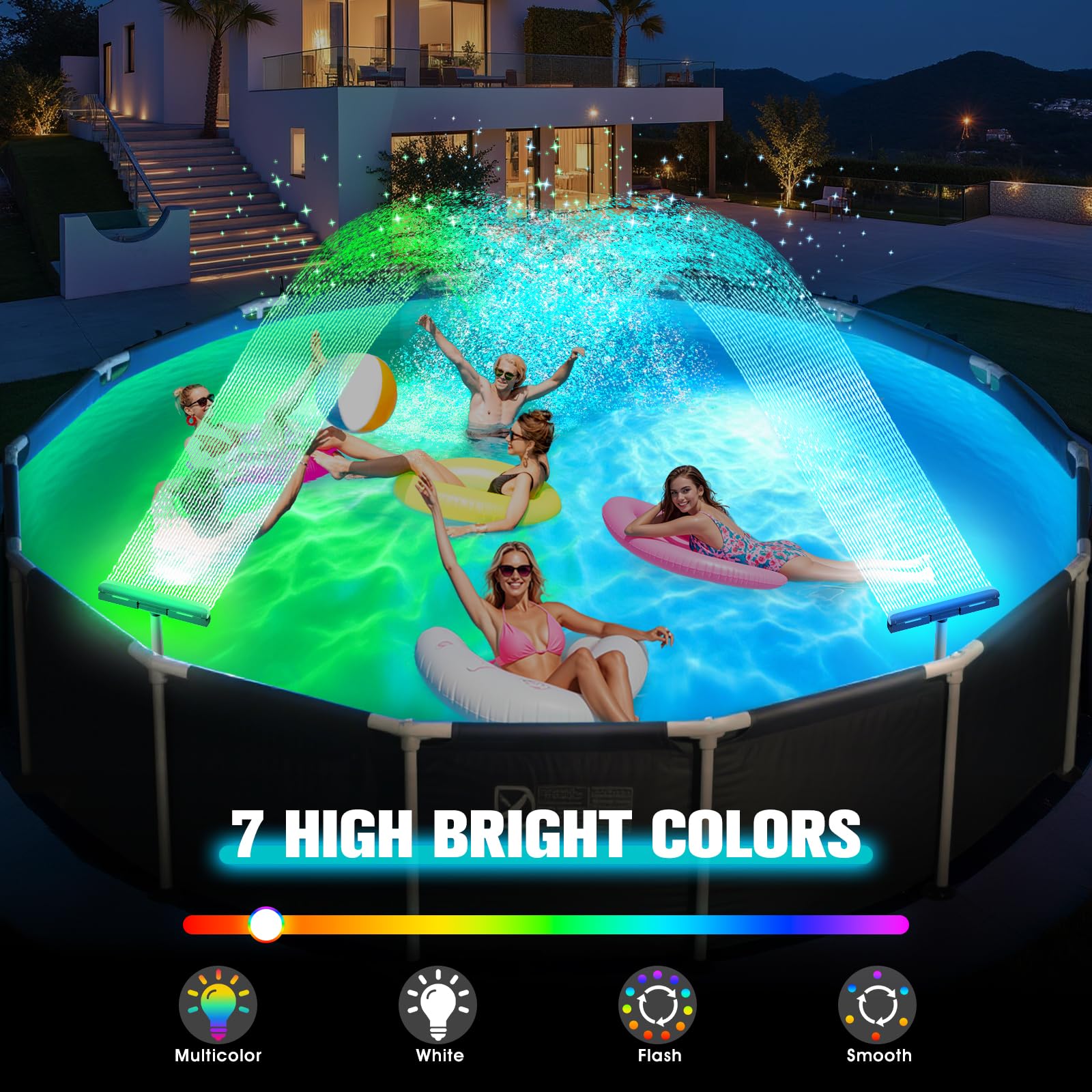 KingSom Pool Wasserfall mit LED, Wiederaufladbarer Springbrunnen mit Fernbedienung, Pool Fontäne Violett