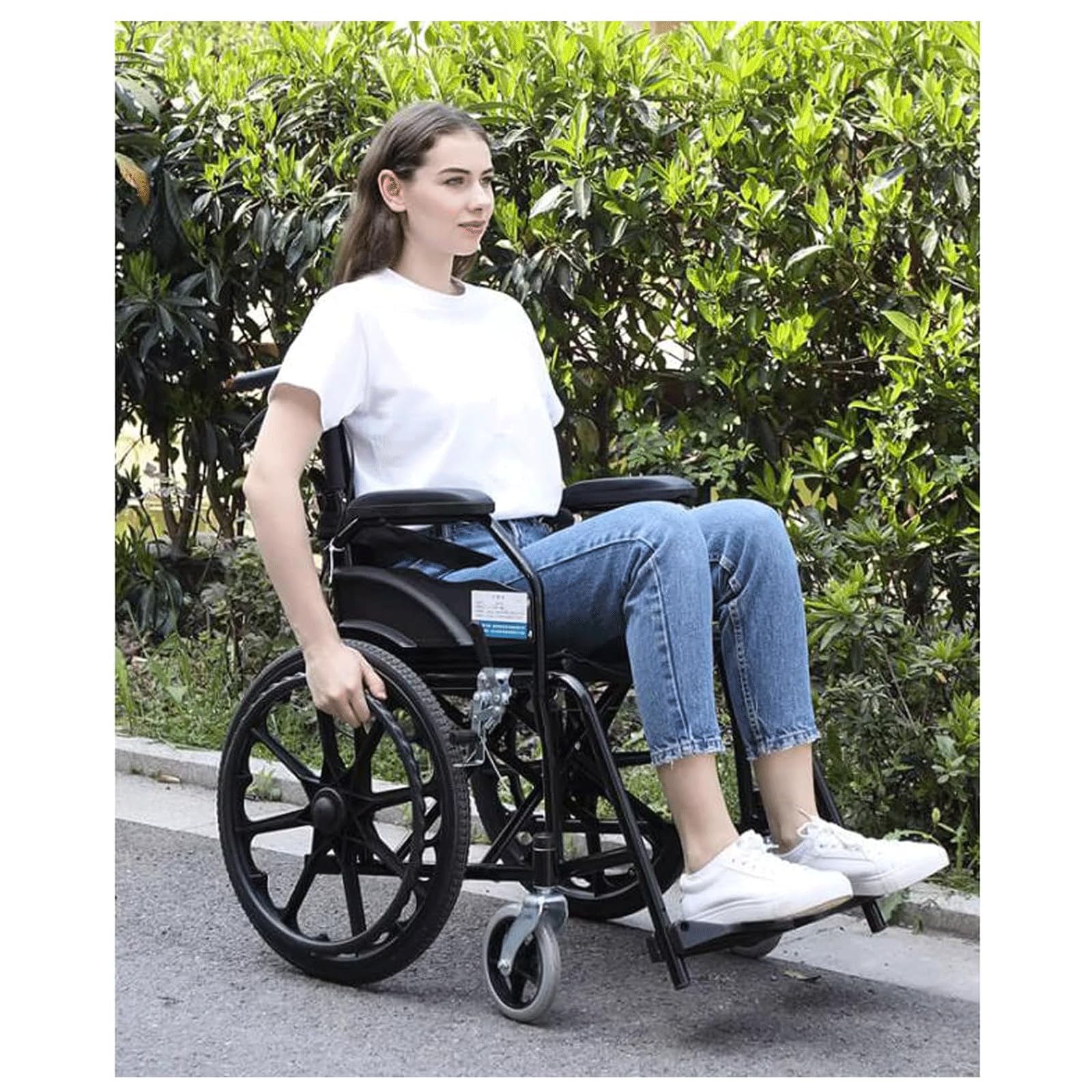 Sillas De Ruedas Transporte Sillas De Ruedas con Freno De Mano con Freno De Mano Y Asiento Ergonómico Silla De Ruedas De Acero Al Carbono Silla De Ruedas Manual Ligera