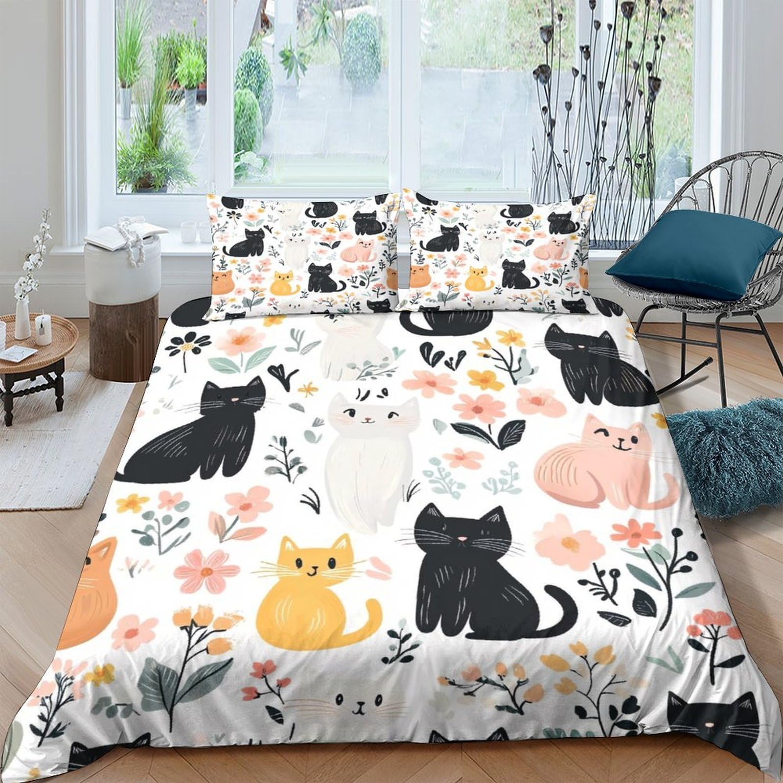 Ctjqhvkz Style-5 3D Printed Cartoon Cat Fitted Sheet Microfiber Soft Anti-Slip Floral Mattress Cover For Bedroom Dorm Decor Easy Care Single（135X200cm）