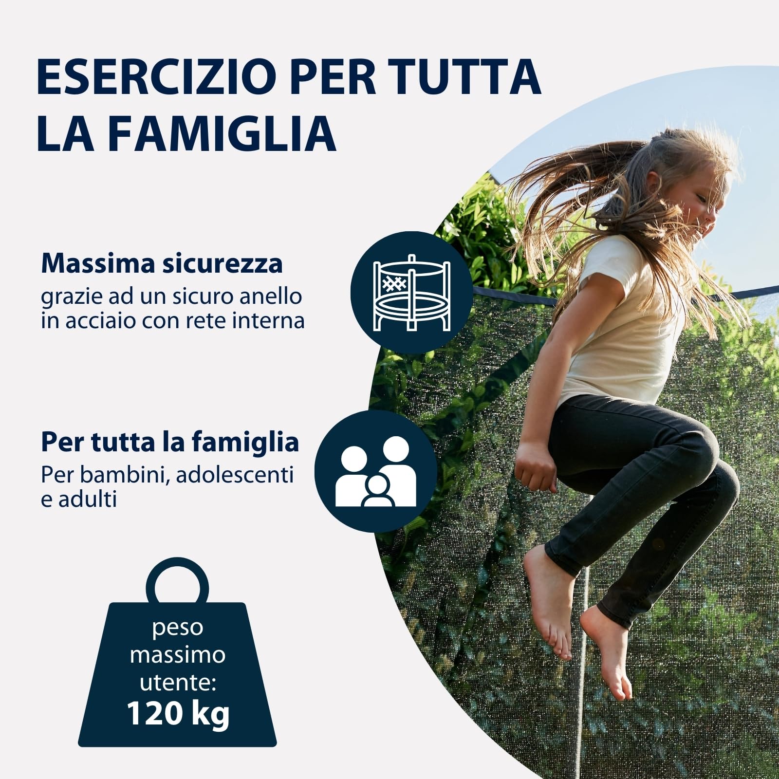 HUDORA Trampolino First 300V - trampolino da esterno con rivestimento dei bordi e rete di sicurezza - trampolino da giardino per bambini e adulti - trampolino di qualità