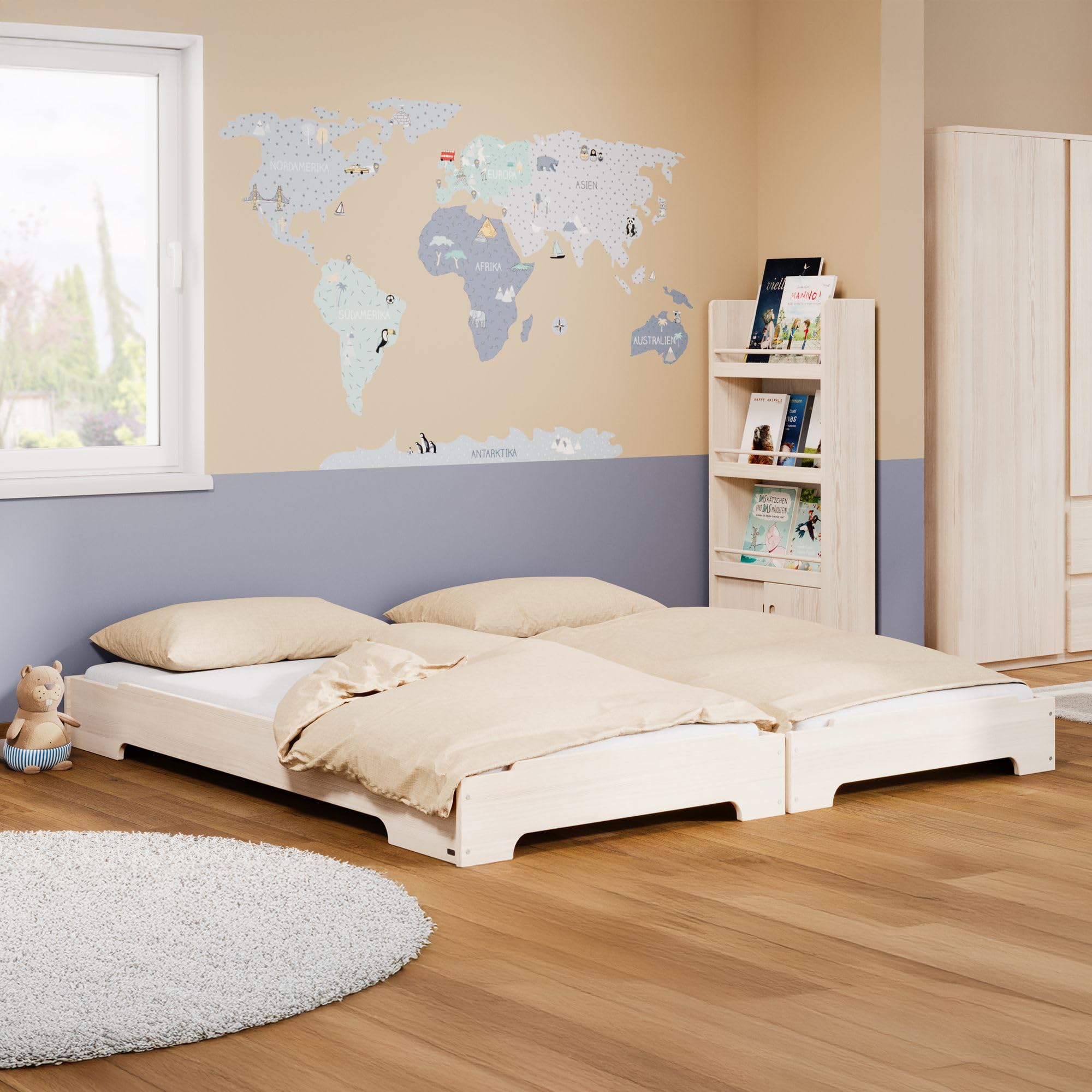 BioKinder Stapelbett Stapelliege Bodenbett Kai aus zertifiziertem Massivholz 90 x 200 cm