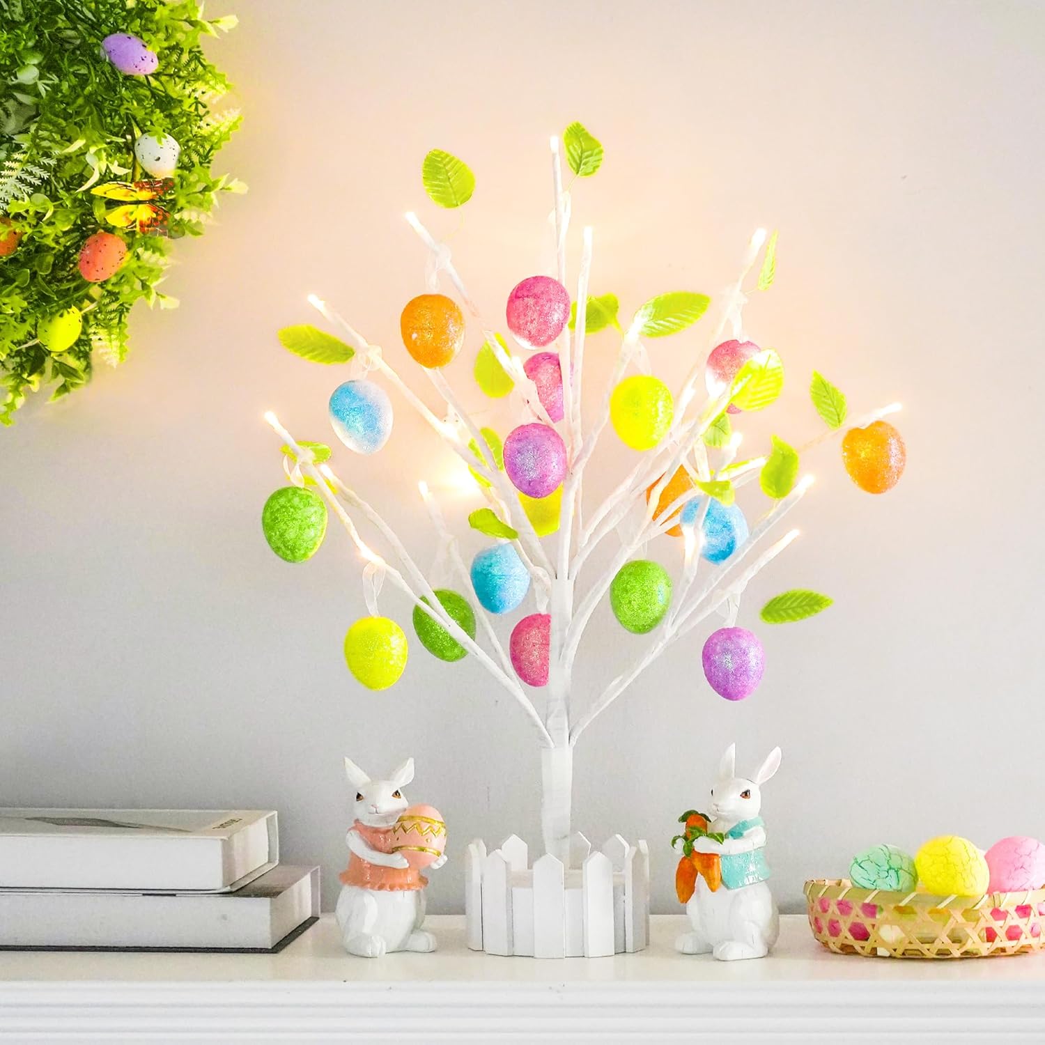Yumhum 24" Prelit Lighted Easter Egg Tree with 18 Hanging Easter Egg