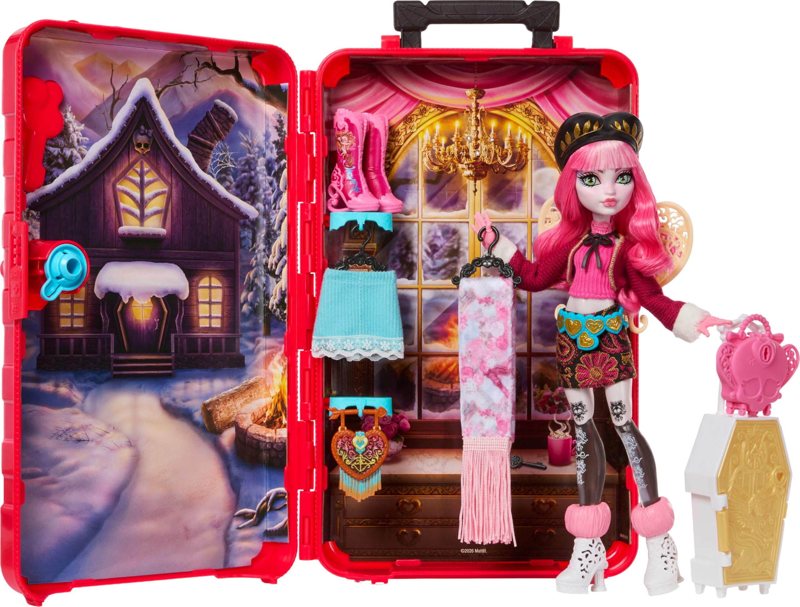 Monster High Skulltimate Secrets Cupid Asteria Muñeca Set | Destino: Cabin Slay-cation Set sorpresa con maleta y 19+ sorpresas como ropa y accesorios
