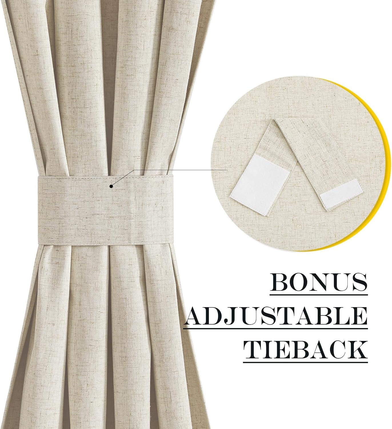 NICETOWN 100% Blackout Linen Curtain for French Front Door Thermal Insulated Door Curtain Panel with Tieback for Patio Glass, Linen Sheer Drapes for Living Room, W25 x L72, 1 PC, Natural Beige