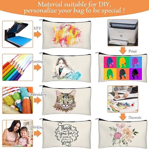 Miniatura 6 de Legigo Estuche de lona para lápices de bricolaje en blanco, bolsa de maquillaje, bolsa de aseo de viaje multiusos con cremallera, bolsas de