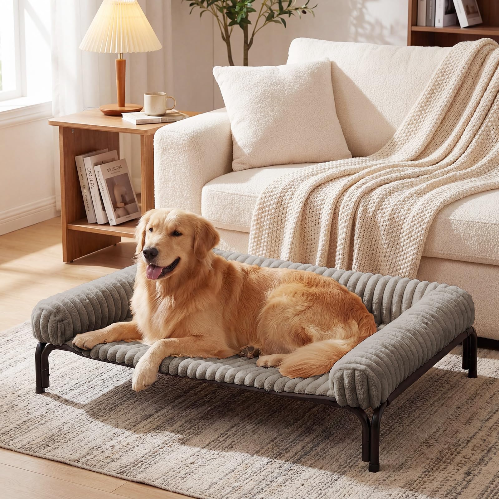 Czpalo Elevated Dog Bed with Removable Bolster Cushion Mat, Raised Pet Cot for Large Sized Dogs with Breathable & Washable Mesh, Indoor & Outdoor Pet Hammock with Skid-Resistant Feet.