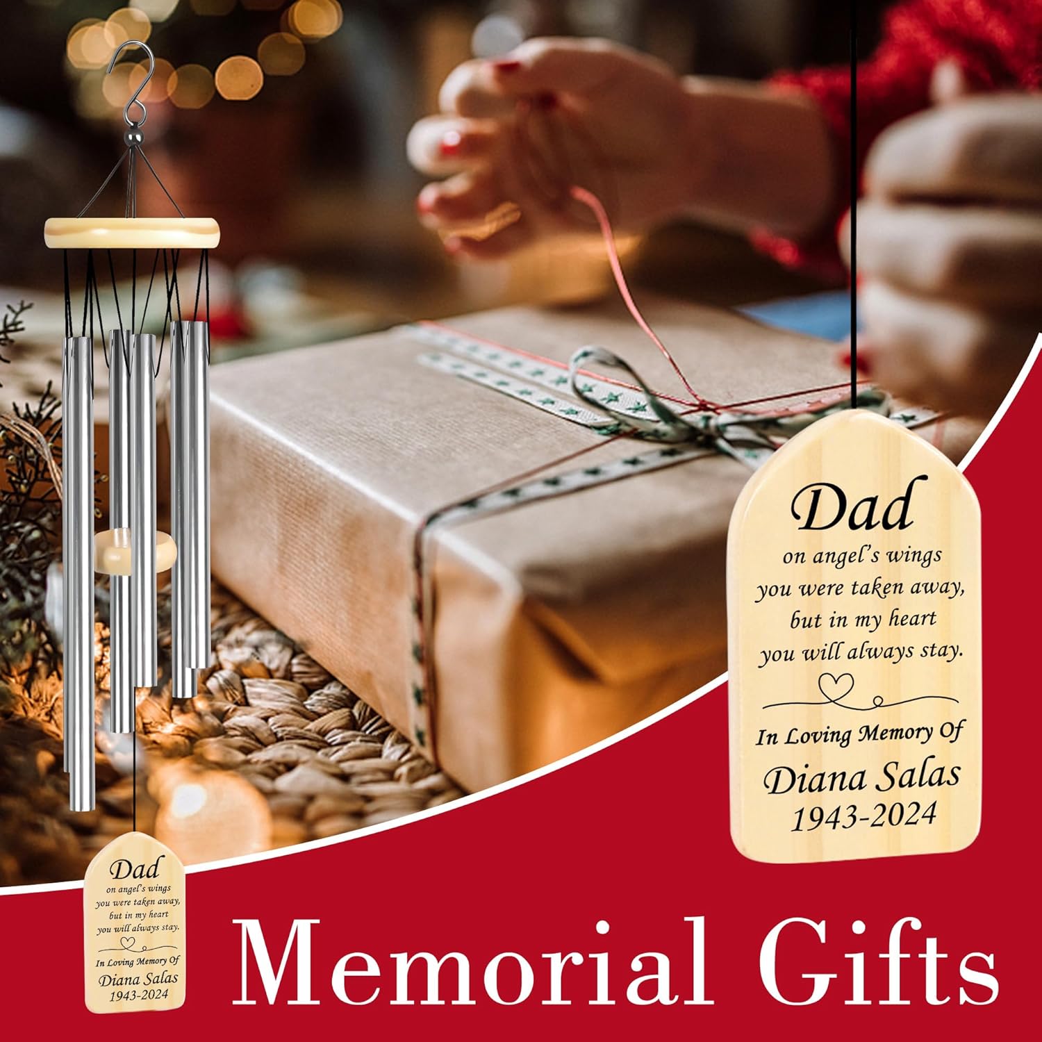 Personalized Memorial Wind Chimes | Loss of Dad | Sympathy Gifts for Loss of Father | Condolence Bereavement Gifts in Memory of Dad