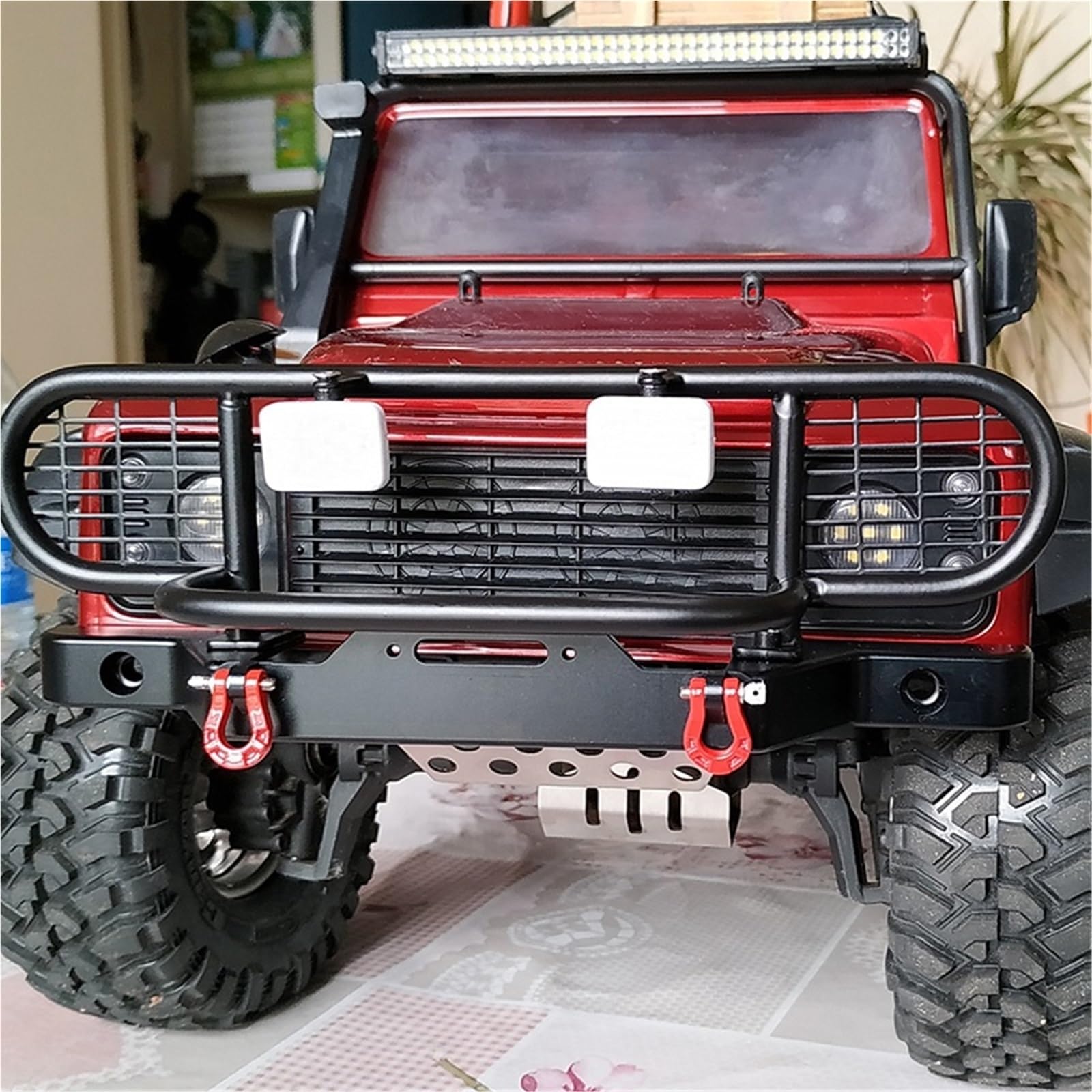 Paraurti RC per Traxxas per TRX-4 per Defender Paraurti Anteriore Metallo con Luci di Ricambio per Auto Cingolate RC 1/10