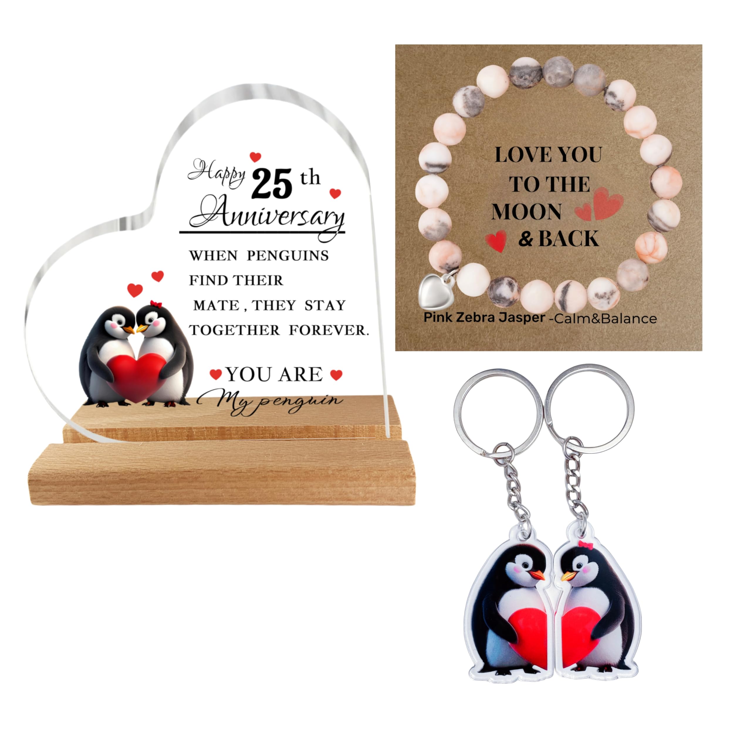 25th Wedding Anniversary Plaque Gifts for Couples – Romantic Penguin Love Figurine – Unique 25 Year Wedding Anniversary Keepsake for Wife Couple Parents