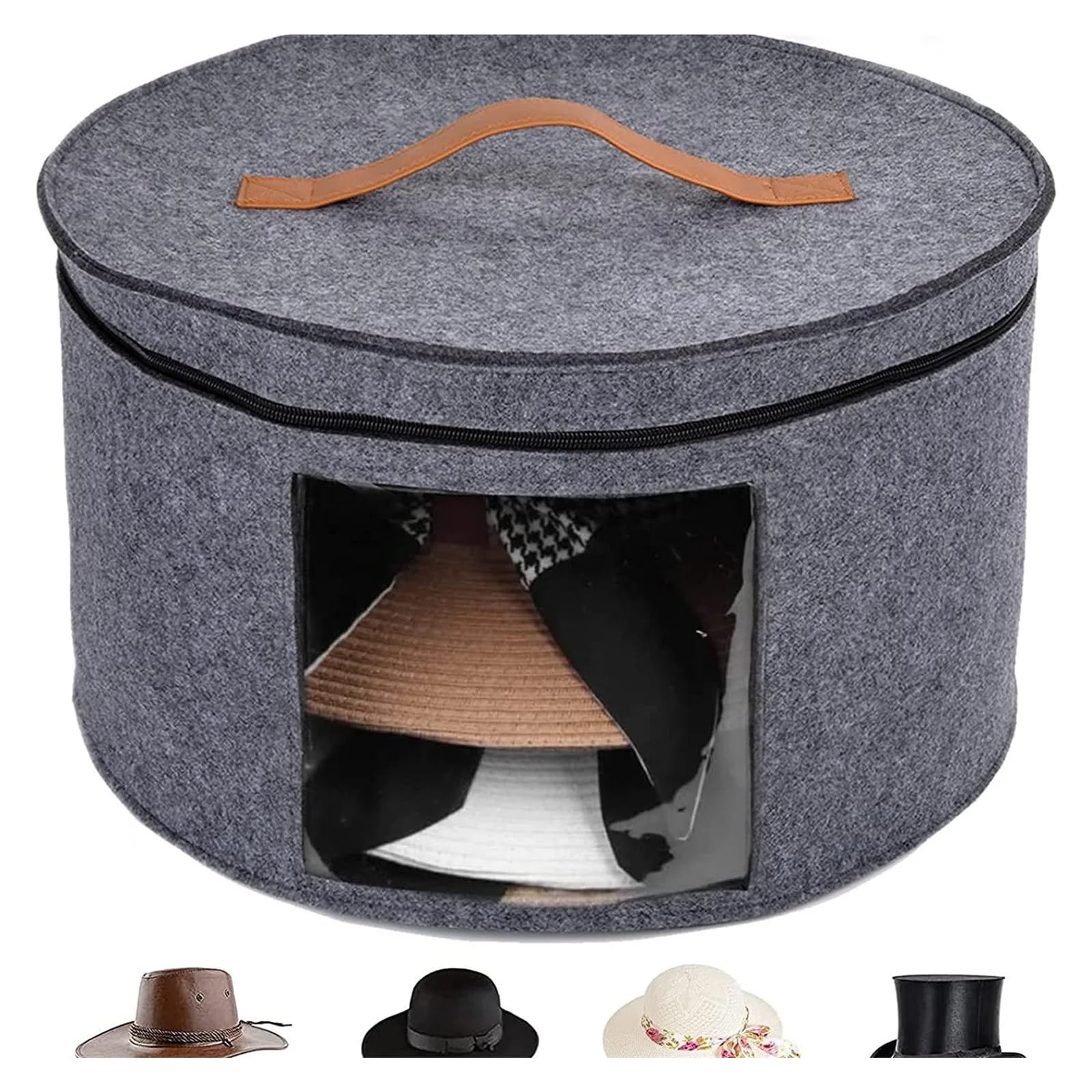Hut-Aufbewahrungsbox, Reise-Hutbox, großer runder Hutträger-Etui-Organizer oder Damen-Cowboyhut-Organizer, Faltbare Reise-Kappenboxen für Schlafzimmer, Umzug(Gray,L 43x26)