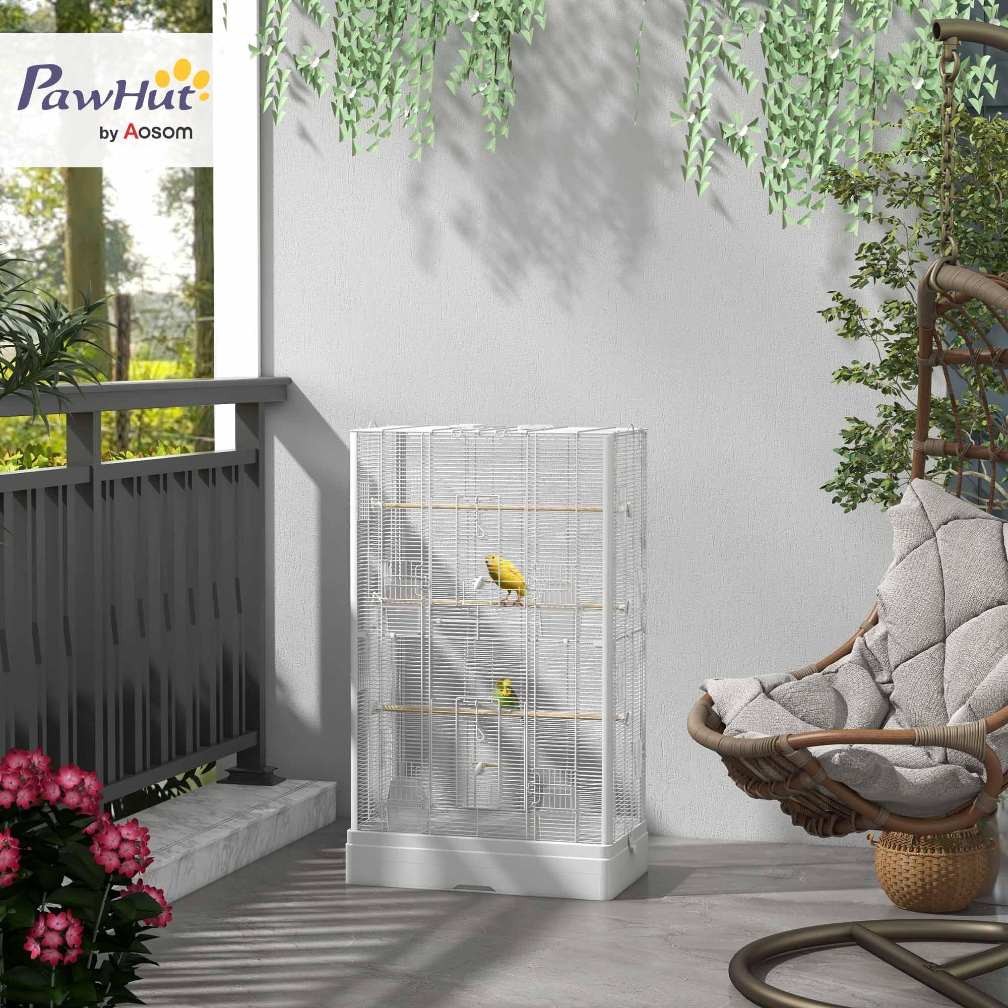 PawHut Grote Vogelkooi, Papegaaienkooi, Volière Voor Binnen En Buiten Met Standaard Wielen Kaketoe Parkiet Kanarie Papegaai Staal 85 X 49 119 Cm Zwart 1563098468