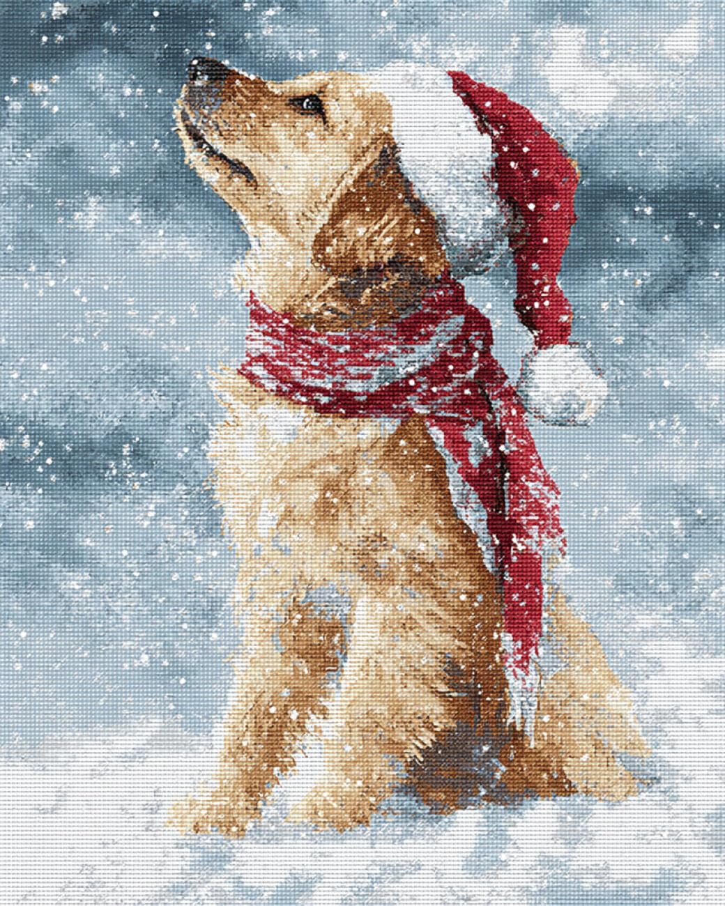 RKFLGEW DIY Embroidery Beads Set Golden Retriever in The Snow 50x70cm