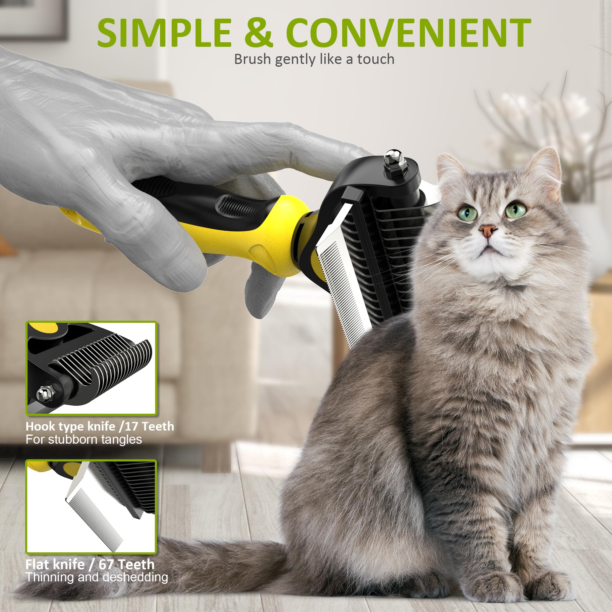 Spring Blossoms 2-in-1 Professioneller Fellpflegekamm für Katzen und Hunde, Entfilzungskamm für einfaches Entfernen von Matten und Verfilzungen, sicher für Haustiere, kein hässliches Ausfallen und
