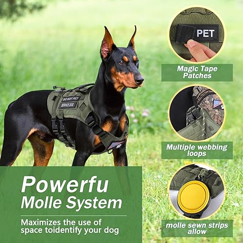Miniatura 5 de Yungaspy Arnés táctico sin tirones para perros grandes, juego de arnés y correa Molle a prueba de escapes, arnés ajustable para perro de servicio
