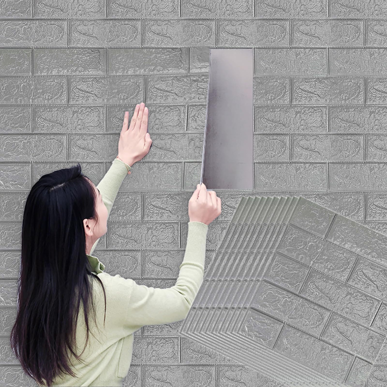 Camiraft Grey Peel and Stick Wall Panels Self Adhesive Brick Effect Wallpaper 38x35cm 10PCS Removable Wall Tiles 3D Tile Brick Wall Sticker Waterproof PE Foam Panel — image 1