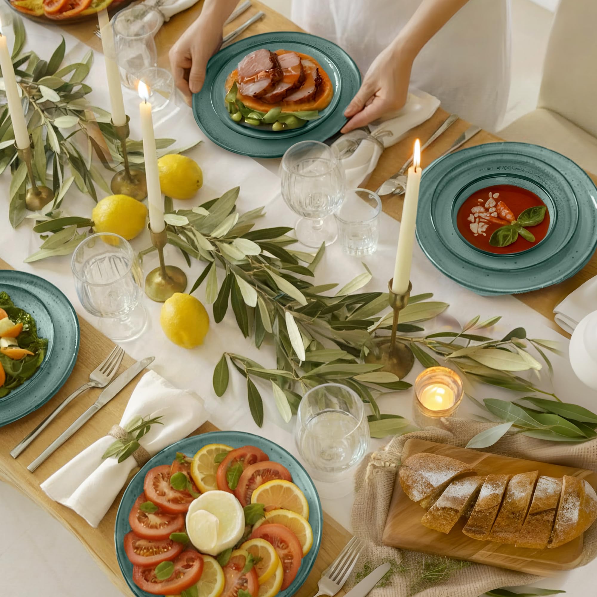 Twinzee Steingut Geschirrset 24-teilig für 6 Personen - Schüssel- und Teller Set - Tafelservice Mikrowellengeeignet aus Steinzeug - Riviera Kollektion